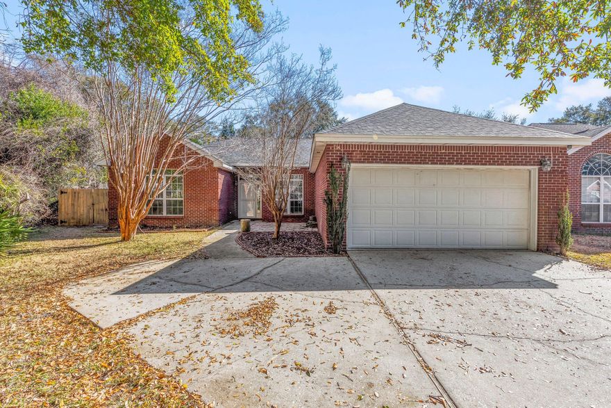Looking for a one story home with a gunite pool? This all brick home, split bedroom floor plan is situated on a large lot and tucked away in a great location with all the amenities of Bluewater Bay living. The spacious living room features  cathedral ceilings, a gas fireplace, Brazilian cherry wood floors and french doors leading to the screened porch.  The eat-in kitchen was updated last year with granite countertops, stainless appliances and a farmhouse sink. The master bath has a separate shower and walk-in closet.  Roof is 2018, HWH 2016, and HVAC, 2011.  New carpet being installed in rear bedroom this week. The backyard is quite large, fully fenced and has a beautiful  in-ground pool that was completely resurfaced in December 2022. Termite contract with Bryan Pest Control in place.