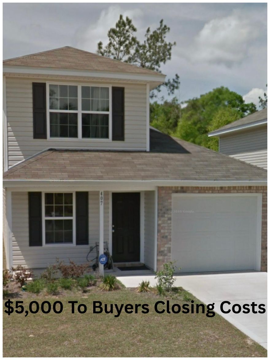 $5000 to buyer closing cost upon a successful closing. Motivated seller! This home has a lot to offer being located in central Crestview with 4 bedrooms and 2.5 baths. The Main bedroom and a 1/2 bath located on the 1st floor is very convenient. With a second bedroom downstairs that would make for a great office space, workout room or a place to make into quiet space or for guests.Upstairs there are 2 bedrooms with a full bath plus a roomy loft area would make a wonderful play area for children or game room. HVAC 2022 and New water heater for peace of mind. HOA takes care of lawn maintenance, just plant some beautiful flowers.Fully fenced in back yard for privacy and to keep those pets safe. One car garage with auto remote.