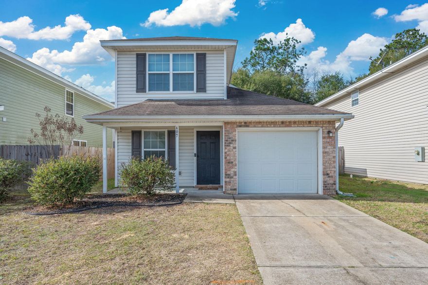 .This home has a lot to offer being located in central Crestview with 4 bedrooms and 2.5 baths. The Main bedroom and a 1/2 bath located on the 1st floor is very convenient. With a second bedroom downstairs that would make for a great office space, workout room or a place to make into quiet space or for guests.Upstairs there are 2 bedrooms with a full bath plus a roomy loft area would make a wonderful play area for children or game room. HVAC 2022 and New water heater for peace of mind. HOA takes care of lawn maintenance, just plant some beautiful flowers.Fully fenced in back yard for privacy and to keep those pets safe. One car garage with auto remote.