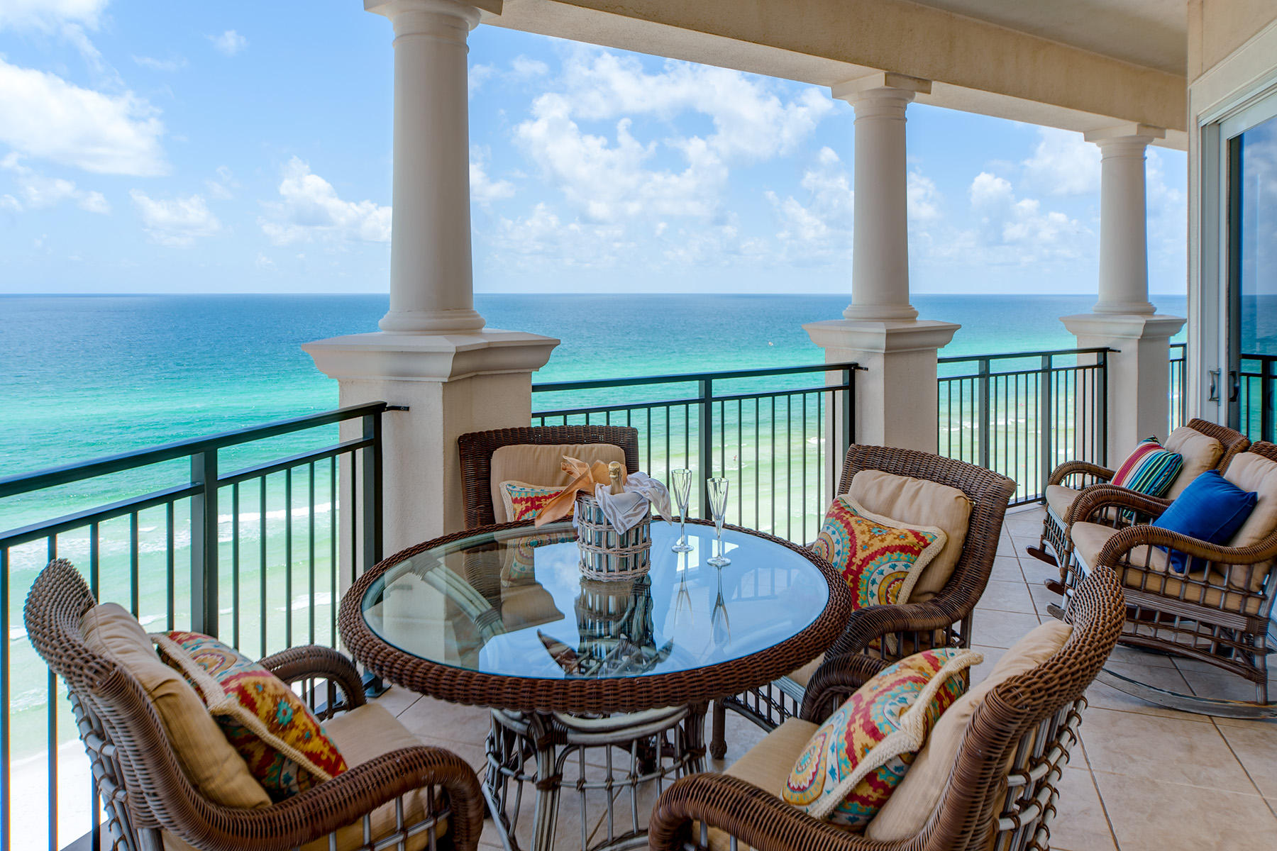 Coastal beauty on the beach awaits you! Rarely does a Bella Vita Gulf front four bedroom penthouse become available. Beautiful A401 rises above the rest offering stunning gulf, beach and coastline vistas for miles, and the veranda is as wide as many 30A gulf front lots. The interior creates a calming atmosphere beckoning you to relax and embrace the 365 feet of beach. This furnished, never rented, luxurious four bedroom, four and one half bath condominium home lives like a beach house and offers two gulf front master bedrooms with designer baths. Each guest bedroom enjoys gulf views, private bath and a walk-in closet. The graciously sized living room features a gas fireplace, surround sound, and a wet bar with icemaker and beverage cooler. Light permeates the living room as a series of