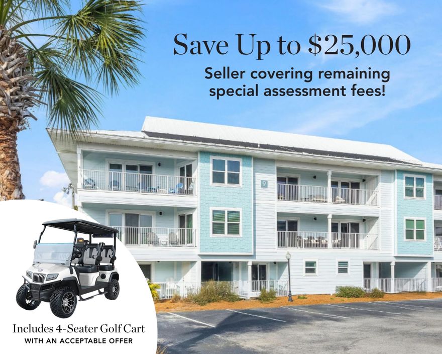 *Seller to Accomodate Remaining Special Assessment (approx. $25K) w/Acceptable Offer & throw in 4-seater golf cart!* Discover a dream beachside escape in the newly revitalized Beachside Villas--This exquisite 3-bedroom residence boasts one of the largest and most sought-after floor plans available. Located in a premier community just moments from the sugar-white sands and emerald waters of the Gulf. Unit 922 is perfectly positioned next to the fantastic amenities, and backs up to the beautiful Tresca Lake, offering both convenience and serene water access. Step inside to find a fully renovated, turn-key haven where sophisticated design meets effortless coastal charm. Elegant LVP flooring flows seamlessly throughout, enhancing the light-filled, open-concept living space. The gourmet kitchen features fantastic granite countertops, an upgraded backsplash, stainless steel appliances, and a spacious breakfast bar.

The living area is adorned with refreshed designer furnishings, smooth ceilings, and upgraded lighting, creating a warm yet refined ambiance. A set of brand-new impact sliding glass doors opens to an expansive covered balcony, where you can soak in the serene Gulf breezes and sunsets after a day on the beach.

Each of the three bedrooms serves as a tranquil retreat. The primary suite features direct balcony access, a walk-in closet, and a private ensuite adorned with new vanities, stylish accent walls, and thoughtful upgrades that enhance its sophistication. 

The guest bedroom offers generous space and access to a Jack-and-Jill bathroom, which is also enhanced with an upgraded vanity and accent walls. The bunk space is  an ideal setting for enjoyment and relaxation, making it perfect for both family and guests.

Beachside Villas boasts an array of resort-style amenities, including: Two pools, one seasonally heated for year-round enjoyment. Tennis and pickleball courts for friendly competition. Shuffleboard and BBQ grilling areas, perfect for entertaining. A scenic community lake, ideal for peaceful moments outdoors. A community room and golf-cart trams for easy access to multiple beach entry points, offering a combine total of over 800 feet of pristine shoreline.

Seagrove's vibrant beach community offers fantastic local dining, boutique shopping, art galleries, and lively outdoor festivals at locations like Greenway Station. The iconic 19-mile Timpoochee Trail invites biking enthusiasts to explore neighboring destinations like Seaside, Alys Beach, and Watersound.

Whether you're looking for a permanent residence, an elegant second home vacation getaway, or a high-performing investment property, this residence offers the perfect blend of luxury, location, and lifestyle.

Don't miss your chance to own a piece of paradise in Beachside Villasschedule your private showing today!