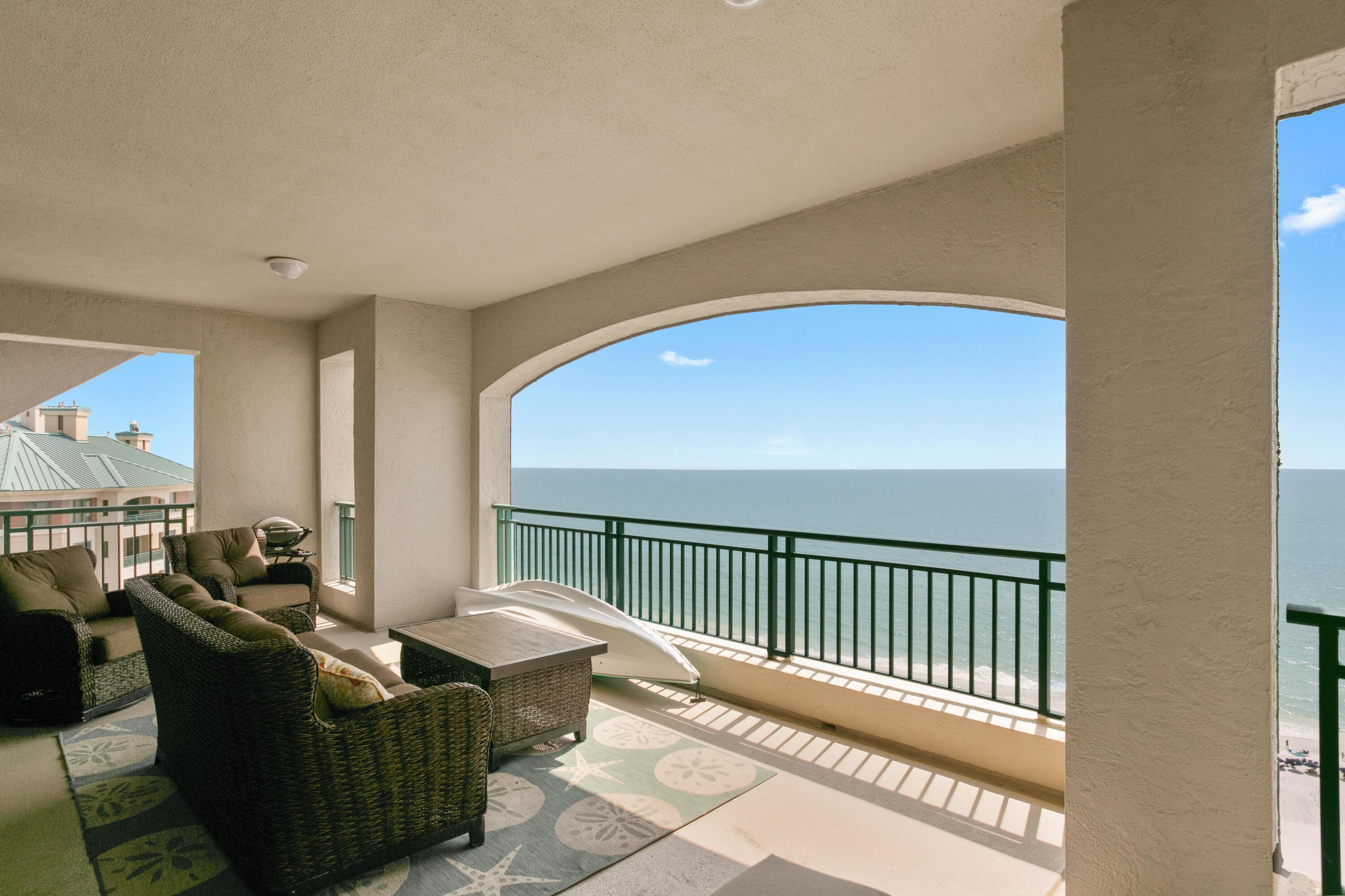 Breathtaking views of the Gulf of Mexico is what you get with this beachfront condo, located on the 17th floor of Southwinds III. This condo home is the Villa H floor plan offering one of the largest covered balconies and 2 gulf front bedrooms each with balcony access. This fully furnished unit features wood & tile flooring in the main areas with light, plush carpet in the bedrooms. The kitchen offers granite counters, custom cabinetry, and stainless-steel appliances with an adjacent large laundry room. The master suite is separate from the guest bedrooms and offers private balcony access and walk-in closet, separate walk-in shower, soaker tub, and double vanities. Southwinds' premier beachfront address is perfect for those seeking a second home or permanent residence