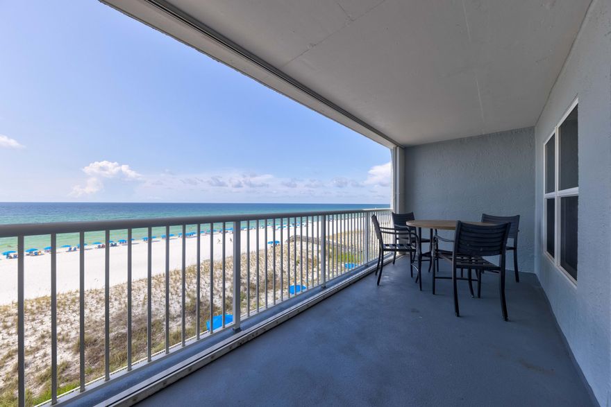 IT'S ALL ABOUT THE VIEW! Come see this beautiful GULF FRONT 2 bedroom 2 bath condo that overlooks the Gulf of Mexico's sandy white beaches. Relax by one of the largest single pools and sundeck areas on Okaloosa Island. Additional amenities include updated fitness room, on-site rental office, remodelled meeting room and lobby, grilling station, shuffle board, and unassigned covered parking for owners All furniture to convey as is including  washer and dryer. Picture over sofa does not convey. Buyer to verify all dimensions and pertinent information.