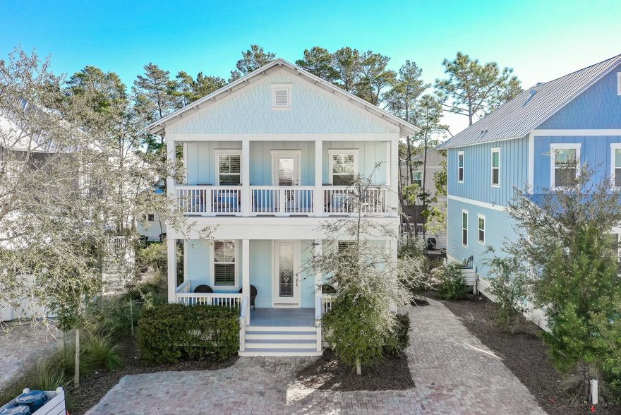 Beautiful 3 bed/3 bath Florida Cottage only 10 min walk to Blue Mtn Beach.   This pristine Highland Parks home has never been on the rental program.   There are many beautiful upgrades including hardwood floors, custom wood plantation shutters throughout,  granite counter-tops and vanities, custom mosaics glass tile backsplash, huge open floor plan with upgraded appliances.  The Bayview floor plan offers over 2000 square feet with 3 covered porches (one screened).   Offering an abundant amount  of storage space, nest thermostats, tankless hot water heater and ring doorbell.   This house has added additional pavers with unparalleled 5 parking spaces and a beautiful, private backyard area, including outdoor (hot & cold) shower and irrigation system.