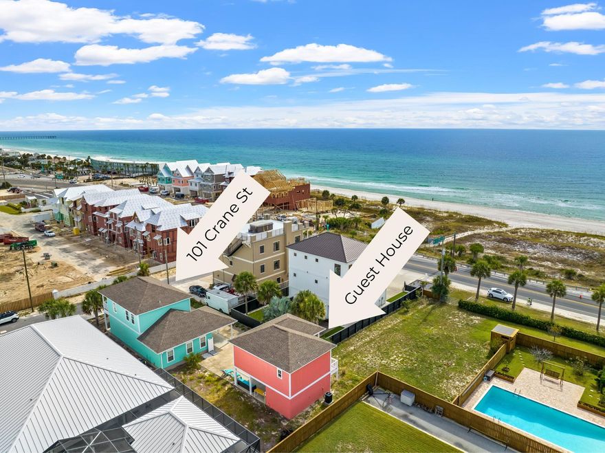 A rare find in the exclusive coastal community of BID-A-WEE just steps to the pearly sand, soothing waves, and gentle ocean breeze of the World's Most Beautiful Beach!  This home has an additional separate guest house!  Boasting it's own dedicated gated beach access, Bid A Wee has a golf cart friendly, relaxed atmosphere with NO HOME OWNER'S ASSOCIATION.  There are absolutely no homes, high rises or obstructions on the coast in front of this neighborhood- just pristine white quartz sand and forever ocean views. The main home provides ample space for the whole family with 4 bedrooms, 3 1/2 bathrooms and comes FULLY FURNISHED.  Bunk room comfortably sleeps 6 children.  Master bedroom and bathroom are located downstairs.  3 additional bedrooms upstairs.
