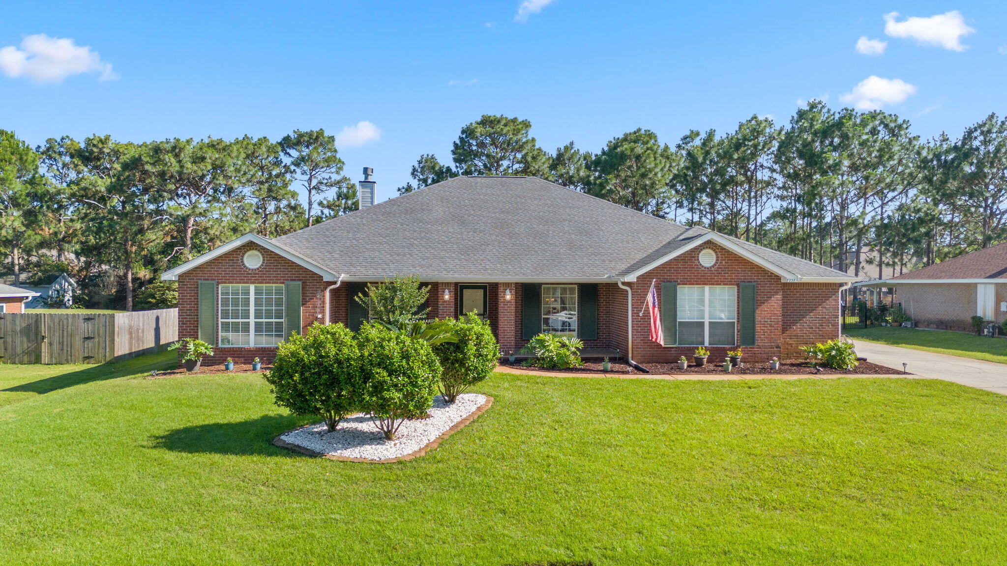 Discover this exceptional 4-bedroom, 3-bathroom home, offering 2,877 square feet of luxurious living space on a nearly half-acre lot with underground utilities. Located in the sought-after Hidden Creek community, this home has been meticulously maintained and thoughtfully upgraded. The roof was replaced in 2024, helping you to enjoy peace of mind and potential savings on insurance. The upgraded HVAC (Trane 5-Ton, installed in 2022) helps keep you cool and comfortable. Inside you will find elegant bamboo flooring, adding warmth and sophistication. The kitchen features granite countertops, stainless steel appliances, and a spacious island with ample storage. With over 2800 of living space spread out over a welcoming floor plan with a formal living room for special gatherings, there's plenty of room for everyone as well as having an office area. Relax on the screened-in back porch overlooking the expansive backyard, perfect for entertaining or unwinding. The large backyard also includes a large shed, ideal for extra storage or hobbies. A whole home generator and power pack helps keeps everything running when you need it the most. This home is just steps away from Hidden Creek Golf Course and a short drive to the sugar-white beaches and emerald waters of the Gulf of Mexico. Plus, as a Holley by the Sea homeowner, you'll have access to a 45-acre recreation center featuring 3 swimming pools, 8 tennis courts & pickleball courts, fully equipped gym & sauna, private boat launch on East Bay, basketball courts & more! Don't miss this incredible opportunity to own a stunning home in Hidden Creek with access to top-tier amenities and a coastal lifestyle. Schedule your private showing today!
