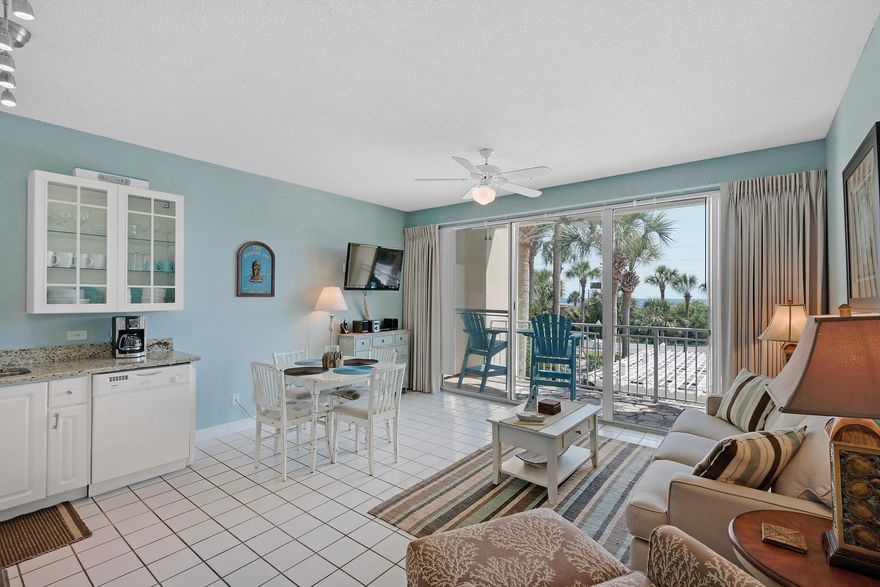 Calming spa colors and a ready to move in condo. Comes fully furnished with a one year home warranty plan. Bring nothing but your vacation clothing. Close to many amenities. Biking, walking, three pools, hot tubs, shuffleboard court, concert area, restaurants, and shopping. Dedicated beach access directly across the street from the beach. Schedule your appointment today.