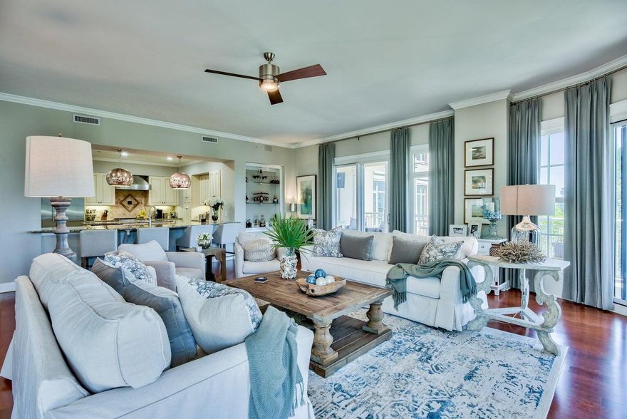 This exceptional ground-level 'Castleton' floorplan offers breathtaking views of Choctawhatchee Bay and the renowned Fred Couples championship golf course. Designed for comfort and style, this unit features an expanded master closet--a rare find--along with soaring 10-foot ceilings, elegant crown molding, and rich hardwood floors throughout the living areas.The spacious kitchen is a chef's dream, equipped with granite countertops and top-of-the-line Viking professional appliances. Cozy up by the gas fireplace or step out onto your private wraparound balcony to soak in stunning bay vistas. Additional perks include an air-conditioned storage unit and two assigned garage parking spaces (E126/E125) for your convenience. One Water Place at Kelly Plantation offers a resort-style lifestyle with two expansive pools, a hot tub, indoor and outdoor spas, a full-sized fitness center, movie theater, game room, dog park, car wash station, and beautifully maintained common areas perfect for entertaining and social gatherings.
This property sold unfurnished.

Experience unparalleled luxury and refinement in a residence that truly redefines condominium living along the Emerald Coast. This motivated seller invites you to make this extraordinary home yours today.