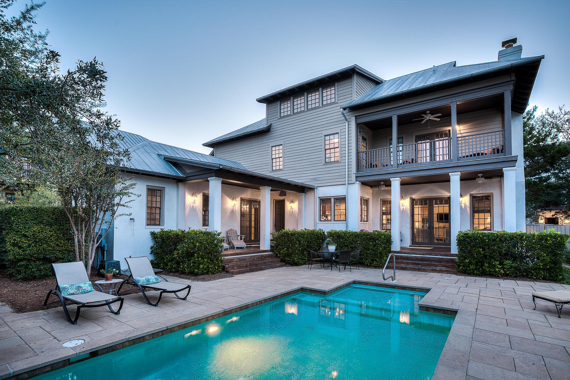 Perfect floor plan in the heart ofRosemary Beach! A beach home that is suited for every family member. This home has DUAL masters, one located on the first floor!Spacious open living, dining and kitchen area all overlooking a fantastic pool...such a relaxing retreat, all this and one of the LARGEST lots in Rosemary Beach! Second floor has an additional master bedroom, a guest bedroom, and a bunk room for four or more! Third level is an open paradise for the kids with five more beds and a bath. All amenities of Rosemary Beach are so close to this home, short walk to the beach and New Owners Pool and Club! Home being sold FURNISHED including lovely linens! Just replaced HVAC unit. New carpet on third level!