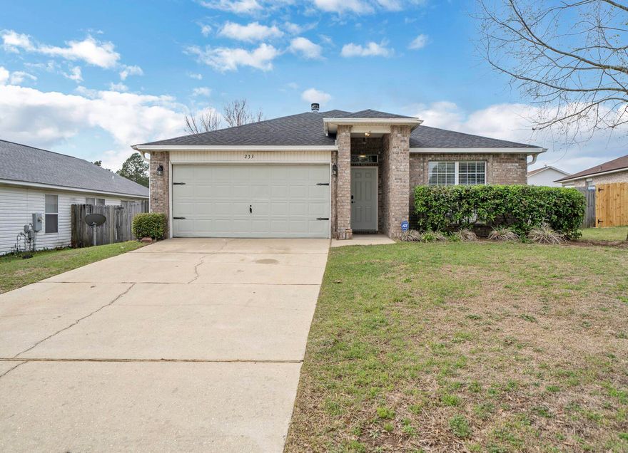 Wonderful home in South Crestview! This home has been updated and has a great open floorpan concept that is perfect for entertaining. The kitchen has beautiful butcher block countertops, with a large island, tile flooring, large pantry, and stainless steel appliances The floors have been updated in the bedrooms and master bath. The living room is a great size with brand new carpet! Both bathrooms have upgraded vanities and tile in the guest bathroom. Relax outside on the covered back porch or quaint sitting area in the backyard. The outdoor space is the perfect setting for barbecues and entertainment! Home has solar panels and new roof in 2021. Call today to schedule your private showing!
