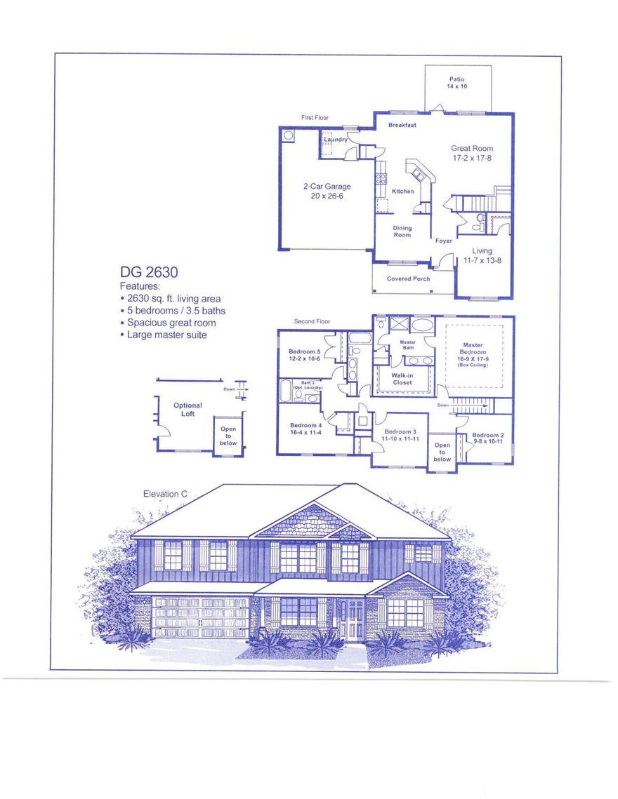 Spacious 2-story, 2630 sq ft. home on .51-acre lot. Features 5 bedrooms, 3.5 baths (with one bedroom converted to an optional loft). Brick with Hardie front and brick skirting. Interior highlights include granite or quartz countertops, luxury plank flooring with carpet in bedrooms, bull nosed corners, solid black modern hardware, and stainless appliances. Kitchen offers a breakfast bar, breakfast nook, and formal dining. Living options include a great room and separate living room. Covered with a pitch roof, irrigation system, and electric garage door opener. This home is covered with a 10 yr, bonded builders warranty. There is ample dining and shopping. You must see to believe!