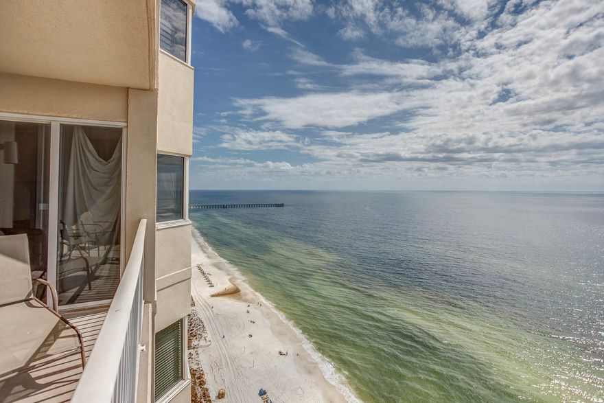 New to the HOT PCB market is one of the coveted floor plans in Tidewater Beach, Unit 2005! This 1593 sf A plan 2 bedroom 2 bath, Master on the Gulf unit features offset 18-inch tile flooring throughout the main living areas, captivating views of the Emerald Waters of the Gulf through the floor to ceiling sliding glass doors, balcony access from the Master, unique privacy door in the Master bath and an Owner's closet built in to the Master walk-in closet, just to name a few! Vacationing is easy in this generously sized open living floor plan unit with two Queen beds in the second bedroom! With its location only steps from where everything is happening at Pier Park, Tidewater Beach is one of the most popular beach resorts around. Amenities include: two outdoor lagoon pools, one