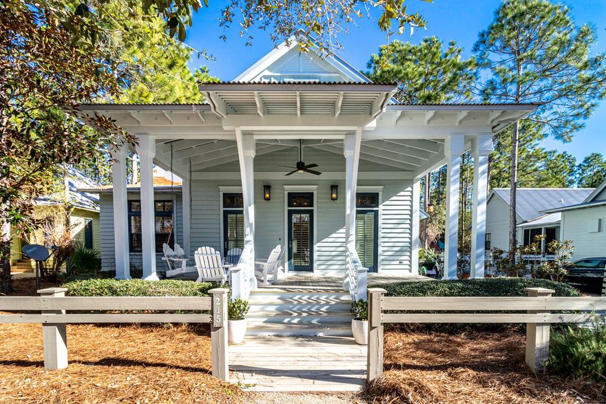 UNDER CONTRACT ACCEPTING BACKUP OFFERS. This perfectly designed beach home is located in close proximity to the newly completed Camp Watercolor and sits beautifully on a desirable large lot fronting a pocket park with green space and backing to nature preserve. Upon entry, you are greeted with a stately first impression including gorgeous walnut hardwood floor, soaring 12 ft ceilings and wide open living concept. Transom windows gather copious natural light throughout the home. The newly renovated, open kitchen is central to everyday living and special-occasion entertaining, featuring a massive quartz island and a gas range with marble backsplash. 3 generous sized bedrooms with the master bathroom being a spa like experience. Iconic to Watercolor architecture you will particularly enjoy .. the  large front and rear porches. The large lot brings opportunity to expand, with a private pool or additional living area being potential options. Truly a unique opportunity, make it yours today.