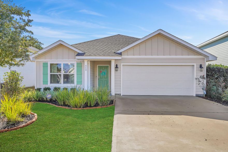 Experience easy living in the master-planned, amenity-rich Hammock Bay community in this beautiful, single-level cottage that is a short drive away from 30A beaches!  Enjoy Florida living on the covered back porch or huge fenced-in back yard. Hammock Bay amenities are unmatched and include two resort-style, zero-entry pools, lap pool, dog park, miles of walking/biking trails, 24-hour fitness center, huge Lakeside Clubhouse with party room, event stage, tennis, pickleball & basketball courts, General Store, food truck court, playground, Bayfront Clubhouse with dock, and Bay-front pavilion. Hammock Bay also has a brand new brew pub and Freeport Regional Sports Complex, a 60-acre sports complex