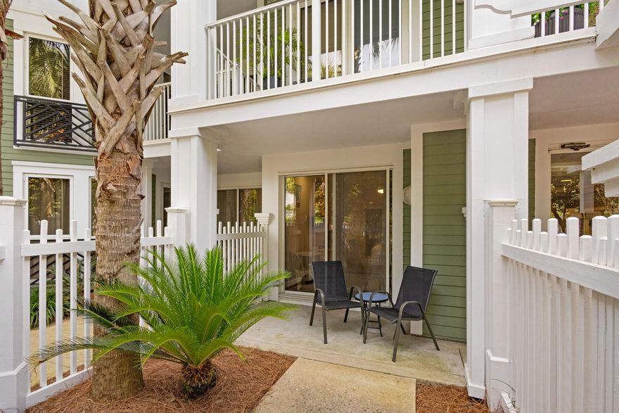 INCREDIBLY DESIRABLE 3rd floor TERRACE unit of Pilot House.  This fully furnished studio provides a spacious private patio and direct access to the amenity terrace. Walk out of your private gated patio/courtyard and enjoy direct access to the resort pool, fitness center, grilling areas, outdoor fireplace, lush gardens and green space. Well maintained with grey wood flooring, sleeper sofa, a kitchenette, bistro table, and landscaped patio for entertaining. Centrally situated close to the action and entertainment of the Village of Baytowne Wharf, a short stroll to the Conference Center, and a ride or shuttle to the beach and the amenities Sandestin Resort has to offer. Completely furnished, rental capable, and waiting for you to enjoy!