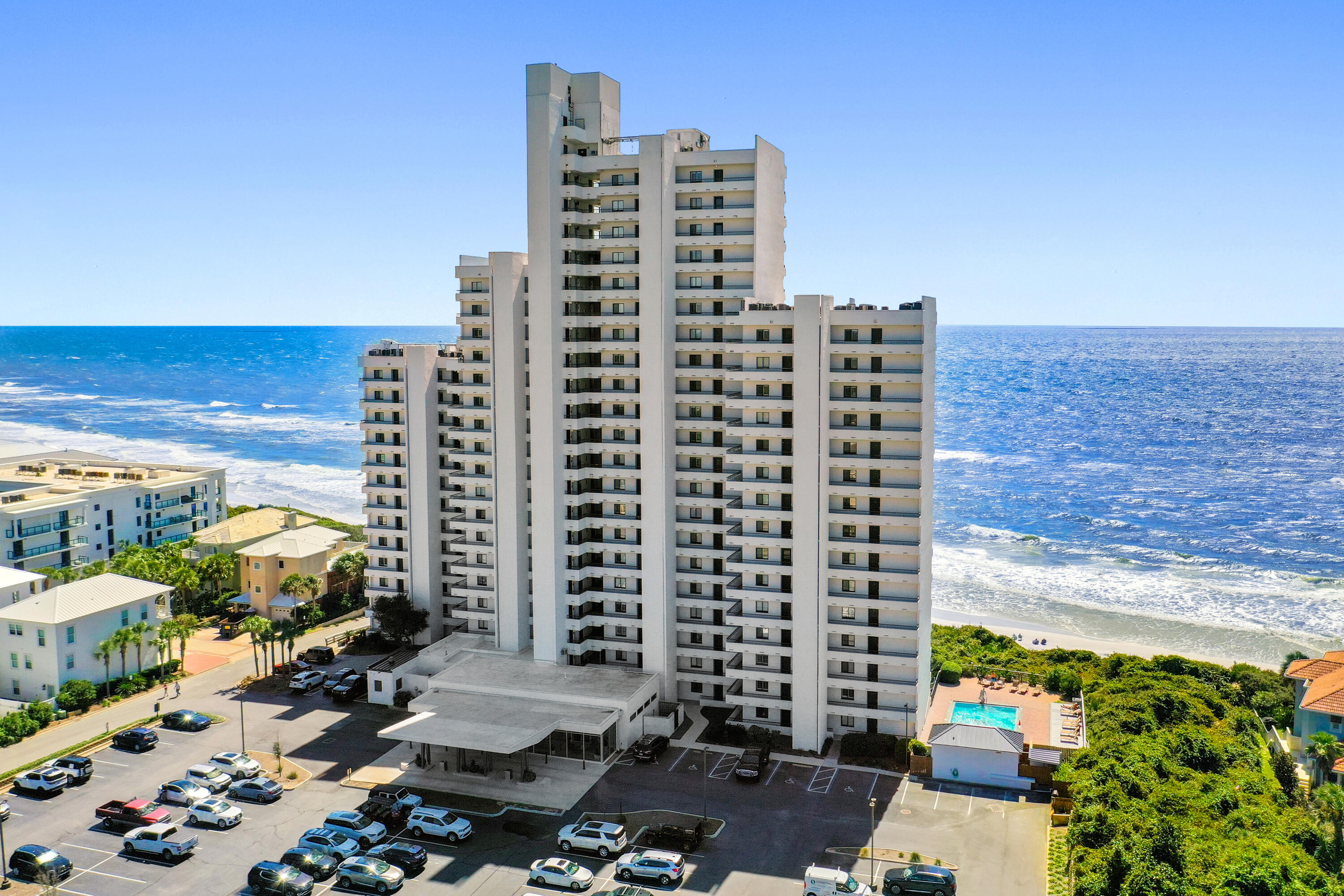 Imagine waking up every morning to the calming sound of waves crashing and even watching dolphins play from the 10th-floor of your Gulf-front retreat in One Seagrove Place. This two-bedroom, two-bath condo offers a rare opportunity to live the dream with an open floor plan designed to showcase the spectacular views of our beautiful beaches.Start your day on the extended balcony, sipping your coffee as pelicans glide across the horizon. The direct access from the primary bedroom means you can take in the sunrise without even leaving your suite.Your days can be spent enjoying everything the beach has to offer or simply lounging with a book as the Gulf breeze surrounds you. The views here aren't just beautifulthey're a daily reminder of the vibrant wildlife that calls this stretch of the coast home.  

For those looking to explore beyond the beach, One Seagrove's prime location along 30A puts you minutes away from the best local restaurants, charming shops, and lively beach communities. After a fun day of enjoying it all, there's no better feeling than returning to your peaceful sanctuary where the sounds of the Gulf serenade you.

Enjoy this condo as it sits or for those who love to renovate this is a prime opportunity to recreate the space into your dream home worthy of its own Coastal Living spread tailored to your personal taste and aesthetic.

They say real estate is about location, location, location.  With this unit's unmatched location in Seagrove and on the 10th floor plus direct Gulf-front access, this condo offers a truly special way to experience coastal living on 30A.  

Call your favorite Realtor today for a private showing.  
Buyer to verify all details and dimensions deemed pertinent.



