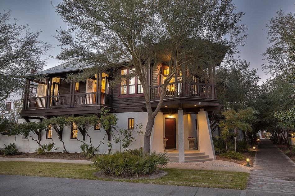 NEW REDUCED PRICE! Lowest priced home in Rosemary on a corner lot with the ability to add a carriage house or pool one day. The first level of the home is concrete. The home has 10 foot ceilings throughout with the master suite on the first floor with its own porch. The bunk room is also on the first floor with its own en suite bath. The first floor has stained concrete flooring throughout. As you enter the second floor there is Pecan hardwood throughout, granite countertops in the kitchen, and an open floor plan with large porches and outdoor dining space. In an ideal location overlooking Rosemary's Green and very close to the beach, shops, restaurants, and amenities of Rosemary Beach.This home is situated amidst sprawling oak trees that line and canopy the streets.