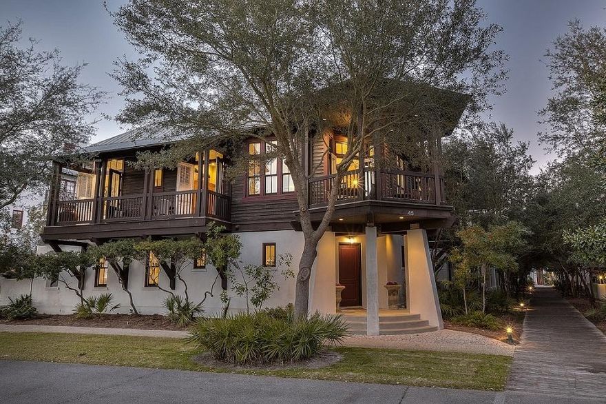 NEW REDUCED PRICE! Lowest priced home in Rosemary on a corner lot with the ability to add a carriage house or pool one day. The first level of the home is concrete. The home has 10 foot ceilings throughout with the master suite on the first floor with its own porch. The bunk room is also on the first floor with its own en suite bath. The first floor has stained concrete flooring throughout. As you enter the second floor there is Pecan hardwood throughout, granite countertops in the kitchen, and an open floor plan with large porches and outdoor dining space. In an ideal location overlooking Rosemary's Green and very close to the beach, shops, restaurants, and amenities of Rosemary Beach.This home is situated amidst sprawling oak trees that line and canopy the streets.