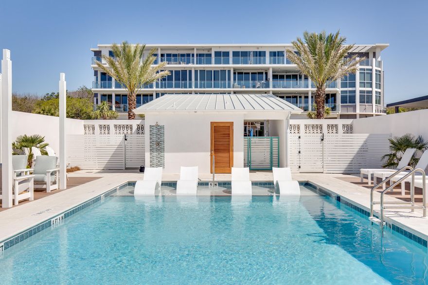 Stunning clean design + gorgeous Gulf views.  Gulf Front Pool Now Complete!  This third floor west corner residence offers a spacious and open living area, massive balcony overlooking 30A and the Gulf, 3 large bedrooms each with their own private bathroom and a full-sized laundry room. Condo will sell furnished and rental ready. This thoughtfully designed floor plan has plenty of room for entertaining friends and family and enjoying the coastal atmosphere from inside or out. An exclusive private beach access, common green space on the Gulfside, and reserved parking spots are just a few of the perks of owning a Viridian Condo. The property is centrally located and is walking/biking distance to shopping, dining and special event