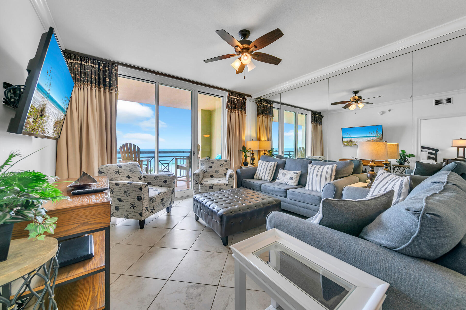 Azure Unit 410 is your turnkey 3 bed, 3 bath condo on Okaloosa Island! It conveys fully furnished and ready to shine as a primary home, second home, or short-term rental (Airbnb/VRBO). The direct views of the Gulf of America and beautiful white sand beaches from the spacious balcony are simply hard to beat. This freshly painted property offers 9-foot ceilings, granite countertops, tile flooring throughout, and stainless steel appliances. The master suite has direct balcony access, a whirlpool tub, and a double vanity. The two additional bedrooms feature private bathrooms as well. Azure Condo amenities include two pools (one heated), two hot tubs, a fitness center, direct beach access, covered parking, and it's a short distance to the Boardwalk or the Gulfarium. Call today for a showing!