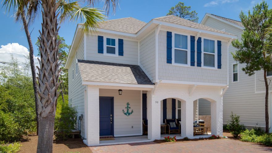 Lovely 3-bedroom/2.5 bath home on a quiet corner lot in Pinewood Preserve, just a half mile from Walton County's largest public beach access. The Pinewood Preserve community is a hidden retreat with a mix of primary residences and vacation rentals, featuring a charming pool as its centerpiece. Very close to Rosemary Beach, but without the crowds and costs. It's a short bike ride away from Camp Helen State Park and Lake Powell, the boutique shops of 30 Avenue, and an eclectic assortment of popular restaurants. The owners of this home used it as a second home and rented it out occasionally. It is being sold fully furnished and rental ready, with a small list of personal exclusions. Features include a spacious kitchen with granite island, stainless appliances, and solid 42-inch cabinetry. A second entrance off the kitchen leads to a side porch for grilling. The backyard is fenced and has a private gate with access to Orange Street. There is a half-bath downstairs, and stacked front-loading washer and dryer. A large walk-in storage closet is tucked under the stairs. All three bedrooms and two full baths are upstairs. The master has a granite double-sink vanity and large walk-in tiled shower. The guest bath has a shower/tub combo.