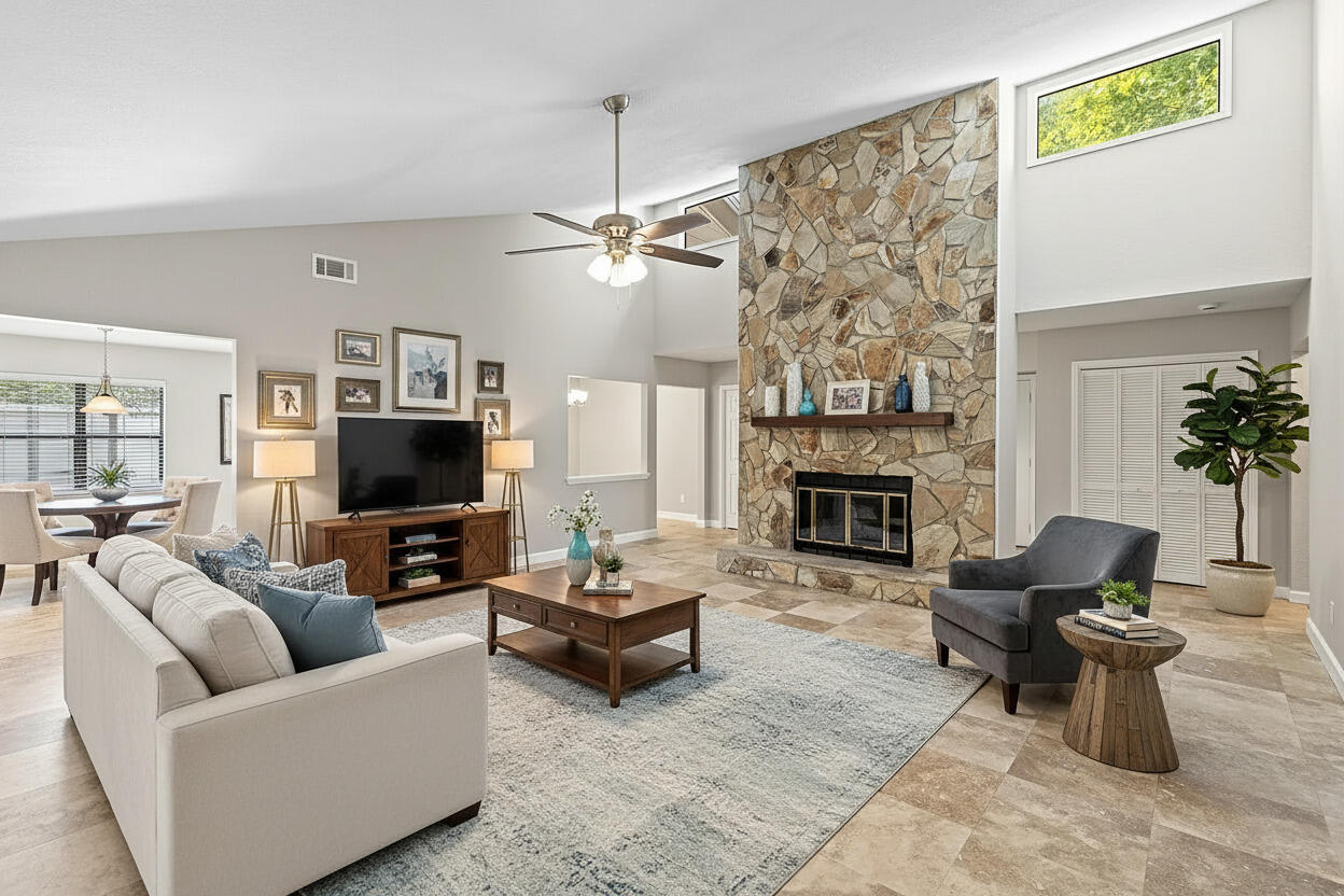 Priced to Sell below market value! Fully renovated 3BR/2BA in the heart of Destin- with new roof, 2 HVAC units, and stainless steel appliances. Spanning 2,423 sq ft, this open floor plan features cathedral ceilings, a stone fireplace, formal dining, and large windows that fill every room with natural light. The updated kitchen offers a pass-through bar and oversized island, while the darling heated & cooled Florida room expands year-round living. Primary suite boasts 3 walk-in closets for exceptional storage. Outside, the wonderful yard is perfect for kids. With a 2-car garage and prime location close to Harbor Blvd, shopping, dining, and Destin beaches this move-in ready coastal retreat is a rare find! Schedule your showing today!