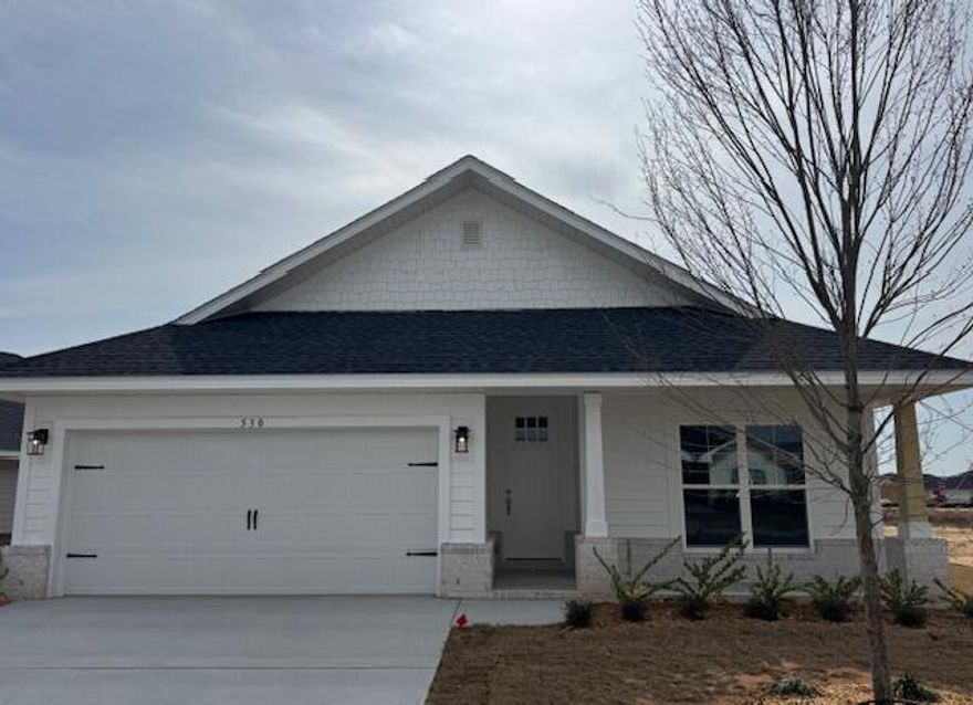 Brand-new construction featuring an open-concept floor plan with a spacious covered entertainer's patio. The oversized owner's suite offers a private retreat, while ceilings are a minimum of 9', with a cathedral ceiling in the main living area and a 10' tray ceiling in the primary bedroom. Eight-foot entry doors, upgraded LVP flooring throughout, and quartz countertops in the kitchen and baths complete this beautifully appointed home. Conveniently located just 20 minutes from the stunning 30A beaches and 15 minutes from Walmart and Lowe's in DeFuniak Springs. The community also offers USDA financing with zero down payment for qualified buyers.    *Some photos are of a similar home and other photos have been virtually staged to illustrate the property's potential.*