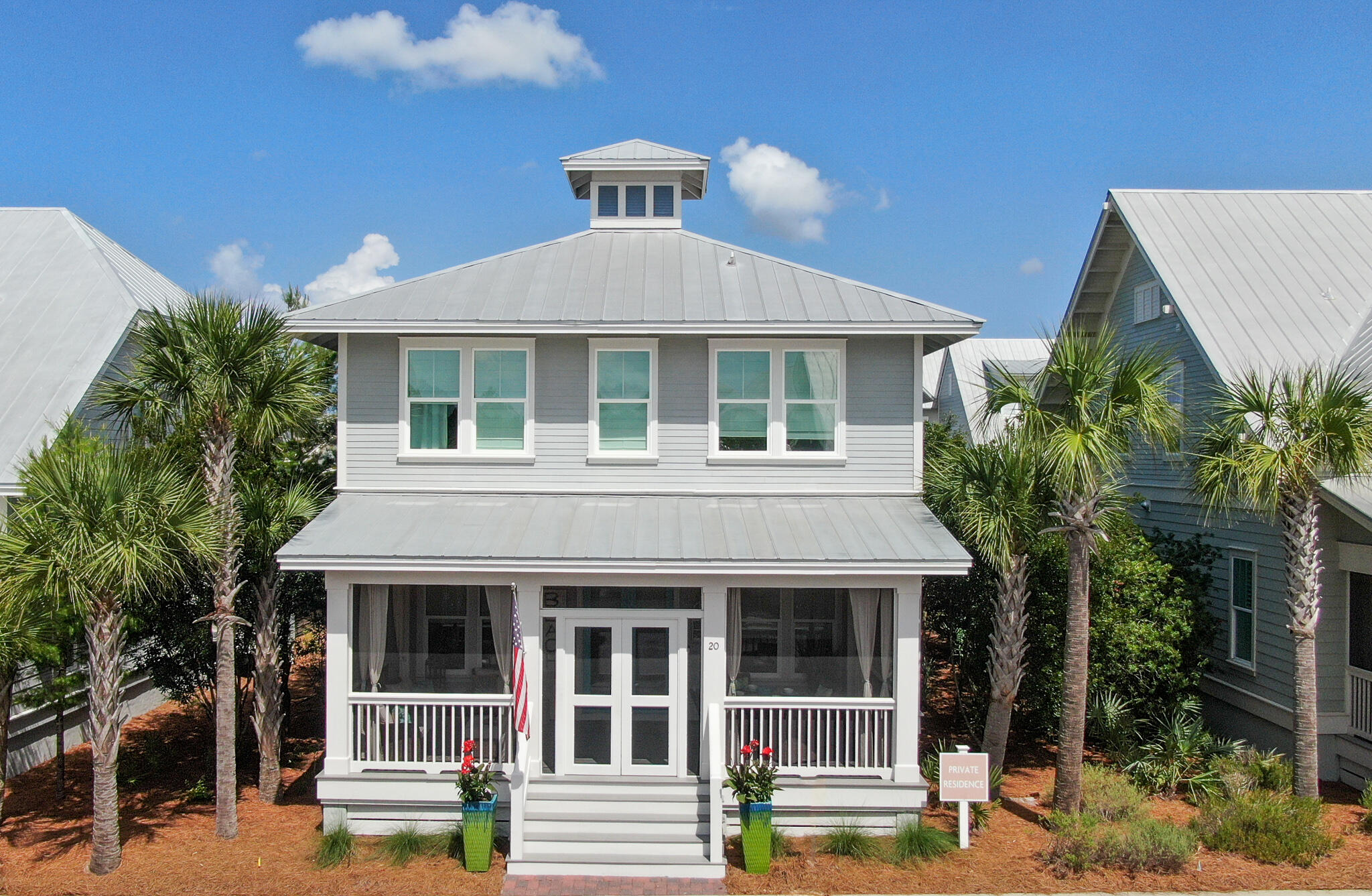Spend the summer at the beach, or start gaining rental income right away with this beautiful fully furnished coastal beach house with a fenced in backyard and screened in front porch. Stroll to eateries, shops, and one of the most popular entertainment venues on 30A. Invite family and friends to stay in one of the three king  bedrooms, or adorable bunkroom with twin over queen bed. The custom queen bed sofa sleeper makes this home comfortably sleep 11. Open floorplan with 10 ft. ceilings, and multiple lockouts, provide room for all your needs. Check out the dual sided garage, perfect for one owner's side, and one renter's side.  Upgrades: Porcelain tile wood look floors, quartz countertops, added butler's pantry. Gate access to beach in back of neighborhood for Watersound Club member