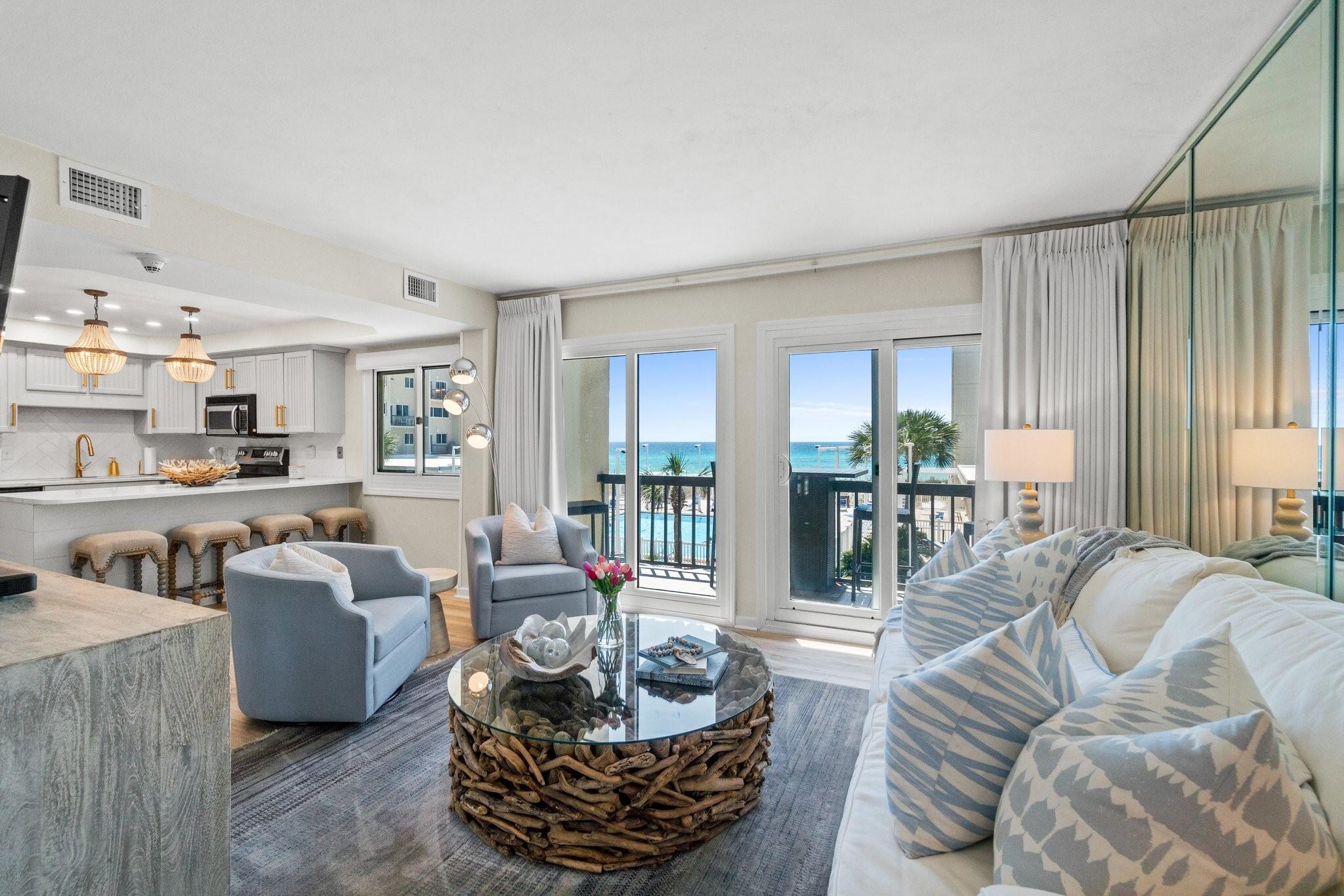 Exquisite FULLY RENOVATED and NEVER RENTED Second Floor Condo with Designer Finishes and Spectacular Views of the GULF! Step into luxury with this meticulously updated, FULLY FURNISHED, second-floor condo, where every detail has been thoughtfully crafted. Enjoy breathtaking Gulf and pool views from your serene living space. The stunning designer finishes throughout create a modern yet inviting atmosphere, perfect for relaxation and entertaining. Nestled on the shores of the Gulf and Lake Powell (largest Coastal Dune Lake in North America) this exceptional complex offers an array of amenities including, two seasonal heated swimming pools, four state of the art lighted tennis courts, shuffleboard, saunas, picnic pavilions and boat slips! With so much more to offer, this condo is a true gem for those seeking a vibrant lifestyle in a picturesque setting all within Carrilon Beach a private gated community offering 25 acres of land. Experience paradise all while only 2.5 miles from 30A!!
Don't miss out on the chance to make this exquisite condo yours!