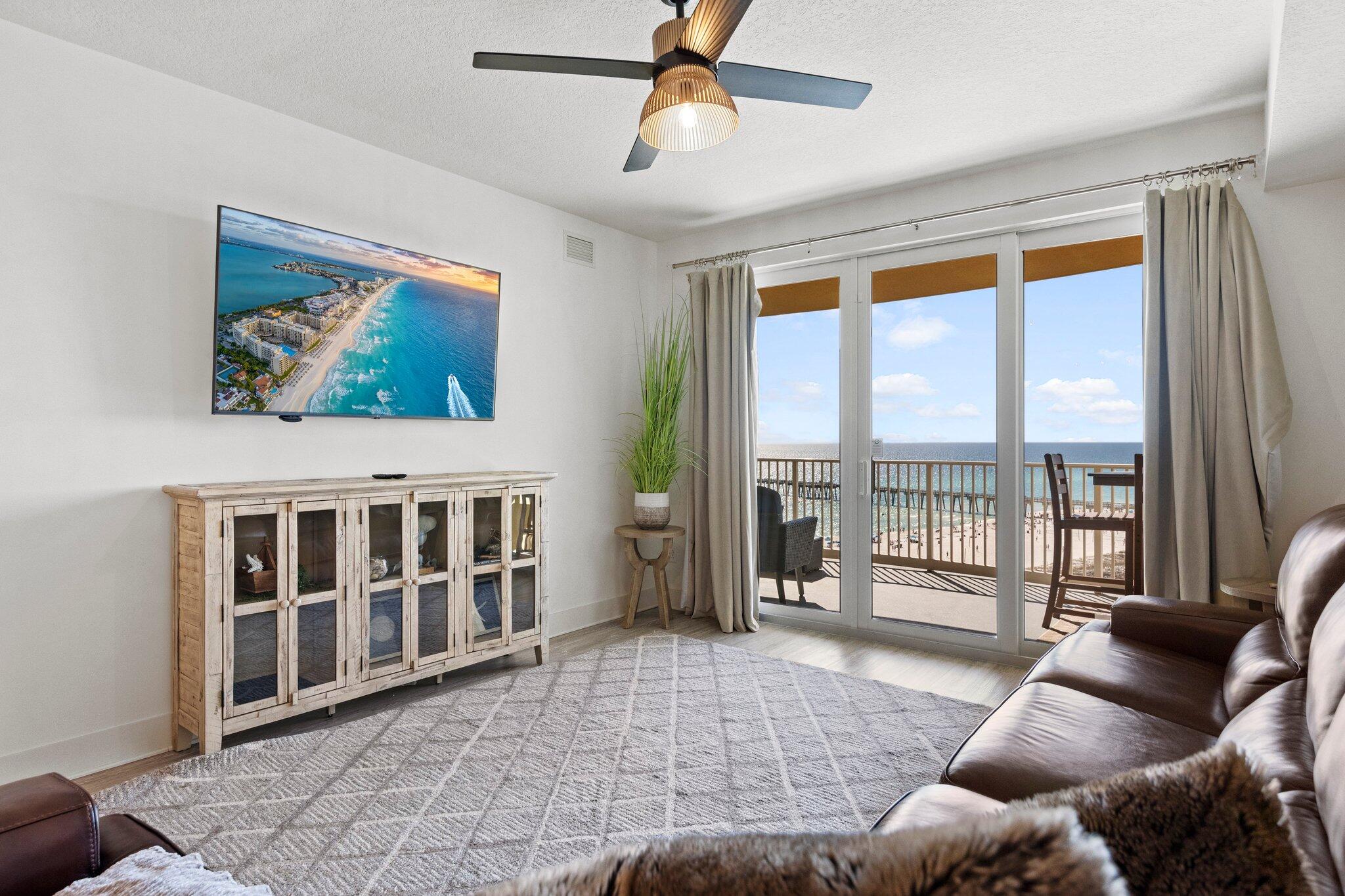 Experience luxurious beachfront living in this stunning remodeled 3-bedroom, 2-bathroom condo at Calypso Towers. Located directly on the Gulf, this spacious unit offers breathtaking views of the emerald waters and white sandy beaches from the comfort of your own home. Step inside to discover a modern, open-concept living space with high-end finishes and tasteful coastal decor. The gourmet kitchen features sleek countertops, stainless steel appliances, and ample storage space, making it perfect for both cooking and entertaining. The master bedroom is a peaceful retreat with views of the Gulf, a spacious walk-in closet, and a luxurious en-suite bathroom complete with a double vanity and a large shower. Two additional bedrooms offer plenty of space for family or guests and the second bathroom is beautifully appointed with a walk-in shower and modern fixtures. Outside, the private balcony is the perfect spot to relax and soak in the stunning views and gentle ocean breeze. Calypso Towers offers a range of amenities, including a beachfront pool, fitness center, and easy access to the beach. With its prime location near shopping, dining, and entertainment options, this condo offers the ultimate beachfront lifestyle.