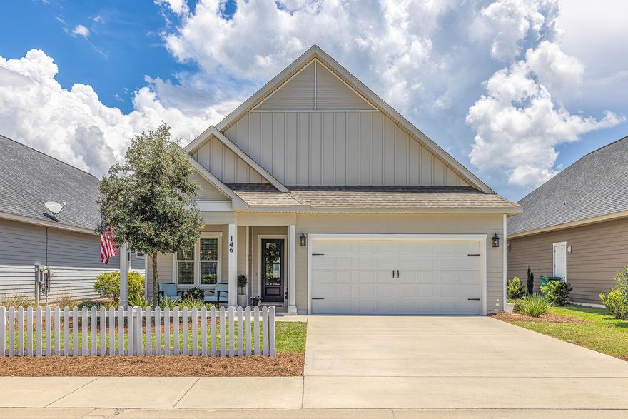 Welcome to 146 Emma Grace Lane, an immaculate Boswell-built home in the desirable Paradise Cove community. This 3 bedroom, 2.5 bath home features a master bedroom on the main floor and 2 additional bedrooms on the second floor. The first-floor open floor plan features 10 ft ceilings, engineered hardwood floors, crown molding, upgraded wall trim, and a fireplace. The master bedroom on the main level includes a private master bath with a garden tub and oversized tiled shower. The walk-in closet is massive and has access to an extra storage area hidden under the staircase. The large, open kitchen includes stainless steel appliances, white custom cabinetry, granite counters, and an upgraded tile backsplash. A large separate dining area is perfect for entertaining or family dinners. The outdoor living space extends beyond the porch with a tree-shaded and beautifully landscaped extra large paver patio and a newly sodded yard.

The subdivision features a private community pool with ample parking and bathrooms. Built by Boswell Builders, delivering quality constructed single-family homes. This home is within 4 miles of the gorgeous 30A beaches, Seaside, and two newly built Walton County schools. Enjoy this beautifully maintained home and start living life at the beach! NO SHORT-TERM RENTALS