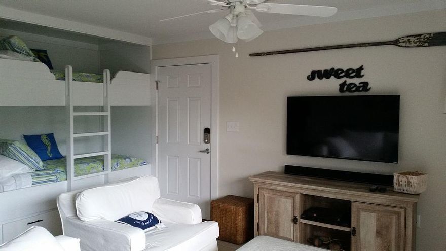 This 1 bedroom unit has been completely renovated with new cabinets, countertops, removed popcorn ceilings, trim and built in bunks. Beachwood Villas condo have just been painted and will be getting new signage. Beachwood Villas is beautifully landscaped and has lots of green space with beach access right across the street on 30A. Amenities include 2 pools, tennis courts, shuffle board and onsite laundry facilities.