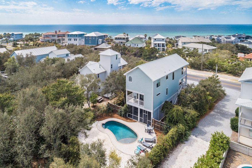 Gulf Views on the East End of 30A between Watersound & Alys Beach! This renovated beach retreat maximizes fabulous views from its vaulted & beamed top level living area. Offering generous covered porches for year round outdoor relaxation not to mention a great place for capturing the award winning 30A sunset views. All bedrooms offer en-suite baths, ideal for everyones privacy. Recently renovated with ample natural light and offered fully furnished. Private backyard enhanced by a new outdoor pool with sun shelf and a large screened area for relief from the sun. A perfect place for after beach games & grilling in the shade. A wonderful home for either your full-time residence or a second home/rental property as it currently is utilized as. Plenty of parking, and a public beach access