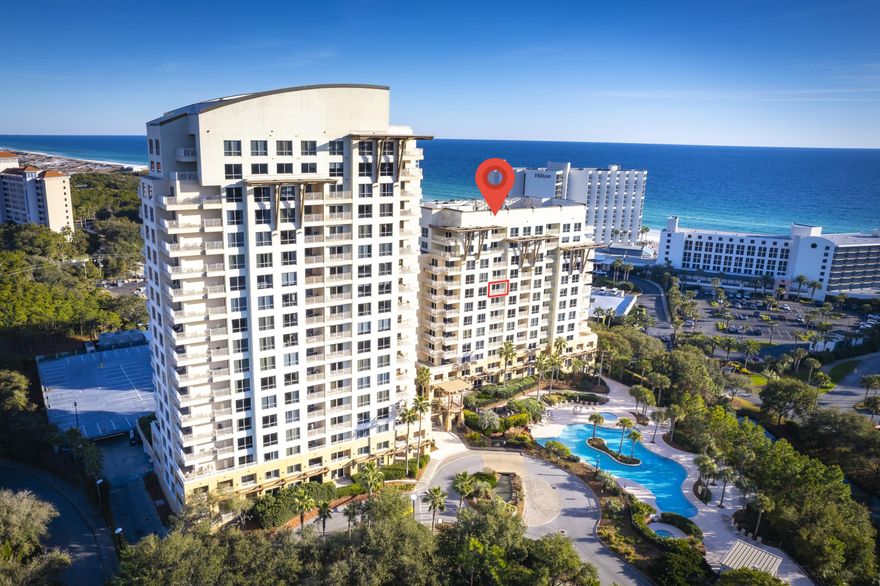 BEST PRICED CONDO IN WALTON COUNTY WITH A GULF VIEW!! Incredible value for a west facing 8th floor Luau II studio offering spectacular views of the Gulf, resort style pool, tranquil lake, and even the Choctawhatchee Bay in the distance! Enjoy breathtaking sunsets over the Gulf of America while sipping your favorite cocktail from the balcony. This efficiency studio has all new paint & features tile floor in the kitchenette & bathroom areas with wood look LVP flooring in the living area. Unit is fully furnished & rental ready! Unit comes with a 5'x3' storage cage. You will love the ease & convenience of the proximity to the beach, Dunes Putting Course, and Beach House restaurant. Luau offers an on-site fitness center, rooftop observation deck, and an oasis getaway with a resort style pool,  relaxing waterfall, hot tub, seasonal Tiki Bar, and grilling area. Sandestin is on both sides of Hwy 98 with an underpass that connects the beachside and bayside of the resort while dodging the busy highway traffic. Golf carts and bikes are allowed through the underpass, so take a quick ride over to the bayside of the resort and explore The Village of Baytowne Wharf which is a pedestrian village offering several great restaurants, retail shops, and fun entertainment options for the whole family. Sandestin has 4 championship golf courses, tennis & pickleball courts, and a marina. Whether you are sunbathing on the beach, refining your golf swing, indulging in retail therapy, or enjoying the gulf breeze while on a bike ride, you will find that time slows down here. Revel in the luxurious resort lifestyle at Sandestin Golf & Beach Resort while discovering the extraordinary beauty of the Emerald Coast!