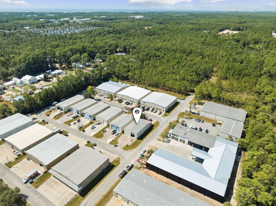 Light industrial warehouse + office in highly sought after Santa Rosa Beach, Florida. Located in the South Walton Business Park, the property is situated on N CO HWY 393 with easy access to 30A, Miramar Beach, Destin, Freeport and the rest of Walton County. Offering completely detached building with 15 dedicated parking spaces. Features include built-out office, restroom, large mezzanine and 14 ft roll up door. Sq Footage:Office: 695Warehouse: 2,824Mezzanine: 1,254Total: 4,773