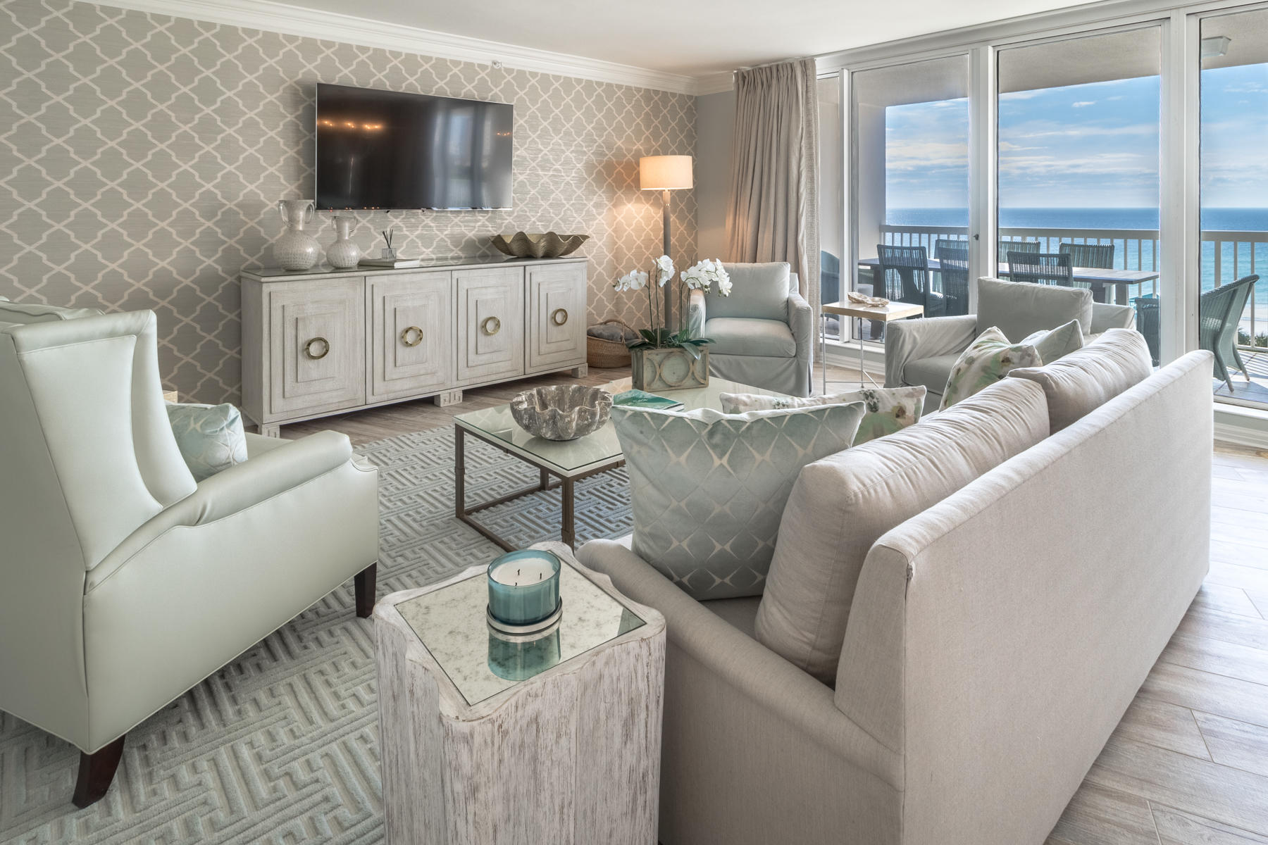 Coveted West End Unit with semi private elevator directly to your foyer. If the dcor doesn't take your breath away, the gorgeous gulf view from the oversized balcony will. This gorgeous three bedroom condo, plus darling bunk room with custom bunks for the kiddies is exactly what you have been waiting for. No expense spared with this upscale complete renovation. Details are too numerous to list: Tankless hot water heater and high end appliances including Manitowoc commercial icemaker are just the start. Beautiful designer furnishings (including completely washable plush bedding and linens) are luxurious. High end sunbrella fabrics, beautiful custom drapes, new baths, most everything is new and top of line. Dual balcony. Silver Shells offers 30 acres of resort luxury living...