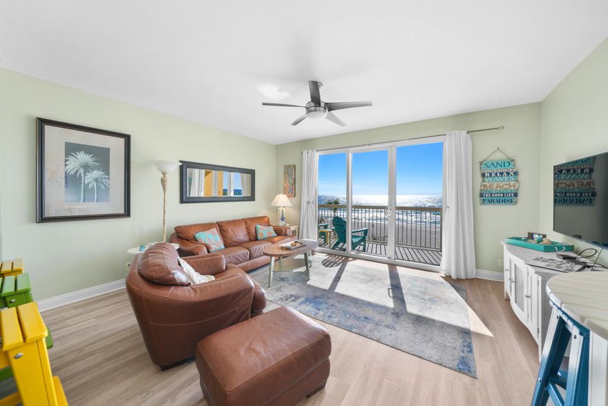 Welcome to your OASIS! This well appointed retreat grossed over $44,800 in 2022 and is being sold fully furnished featuring relaxing coastal decor/ furnishings, new continuous vinyl plank throughout, granite countertops, breakfast bar with new kitchen appliances. This unit has coveted deeded parking available for purchase separate so you won't need the walkover. It is ready for your family and guests to enjoy and the 3rd floor allows for bypassing elevators in the busy season. Calypso is next to Pier Park providing family entertainment, shopping and dining options for the whole family. Amenities include two gulf front pools, Tiki bar, fitness center, and a parking garage with walk over to avoid the traffic and weather. All information is deemed reliable although should be verified by Buyer