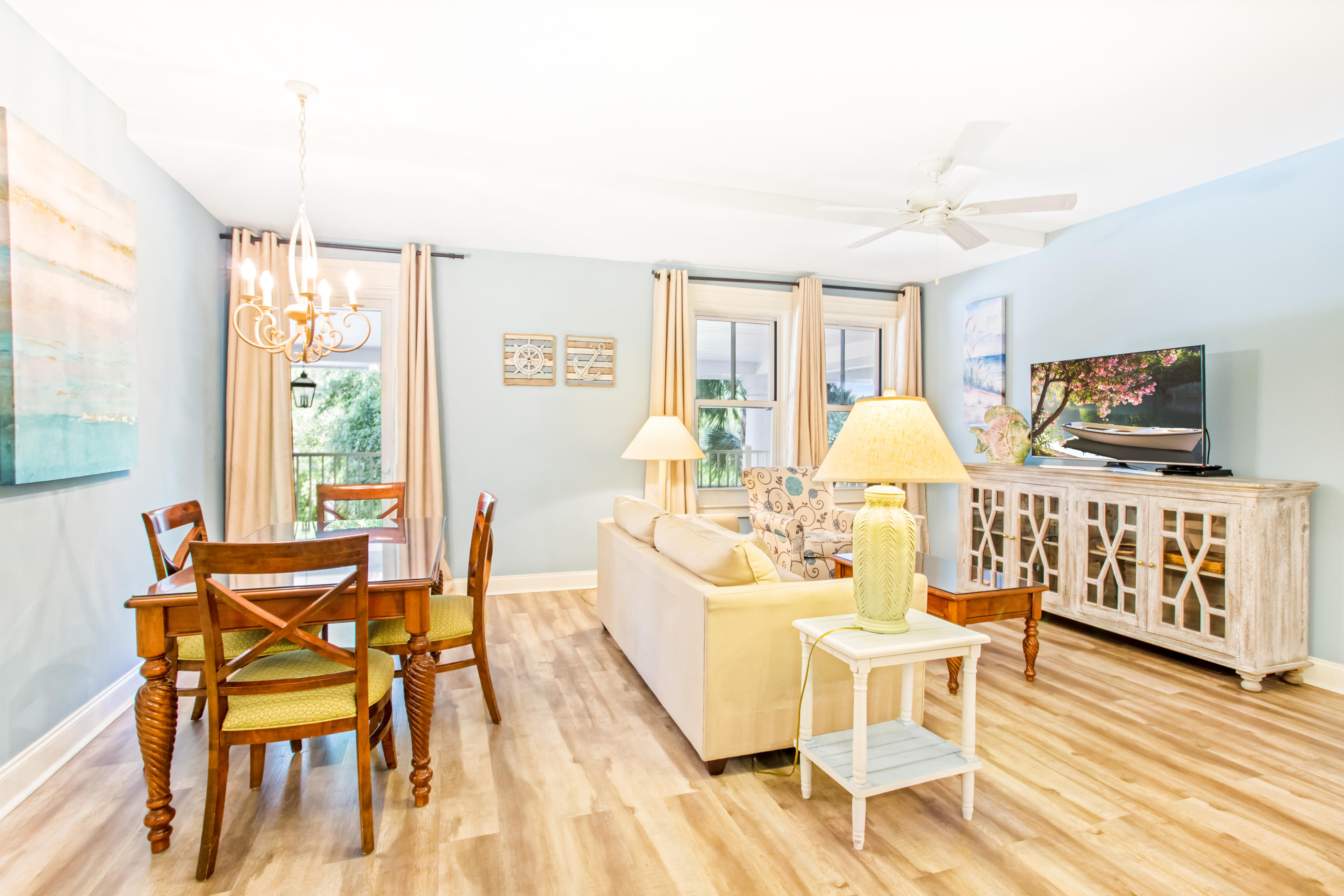 Unique location with a long balcony under the Grand Terrace looking out towards the Grand Gardens. This fully furnished condo is A-Rated on the Sandestin Rental Program. A large living area makes a family game night or movie night even more enjoyable. Cooking made easy with the ample counter space in the kitchen. The Grand Sandestin welcomes you with gracious architecture and luxurious amenities including a fitness center, swimming pool, on-site check in, a concierge and valet parking, and Ballyhoo bar and lounge. Also enjoy being adjacent to the Village of Baytowne Wharf with lots of shopping, dining, and daily & nightly activities for the whole family.