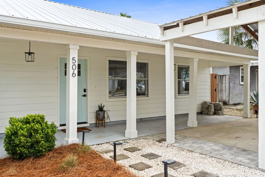 This 3BR/2BA coastal home offers 1,330 sq ft of thoughtfully upgraded living space with covered parking for two and a spacious enclosed Florida room perfect for relaxing or entertaining. Just a short walk or golf cart ride to public beach access, it's ideal as an investment, full-time residence, or second home with strong rental potential. Interior highlights include luxury vinyl plank flooring, upgraded lighting, white quartz countertops, and new Whirlpool appliances (May 2023). Major updates: metal roof (2019), HVAC (2021), and water heater (2023). The backyard features a large paver patio, gazebo and shed. Home is also equipped with storm shutters and termite protection. Minutes to 30A, Pier Park, and Lake Powell on the desirable West End of Panama City Beach. 

This 3-bedroom, 2-bath coastal home offers 1,330 sqft of thoughtfully designed living space, including covered parking for two cars and large enclosed Florida room perfect for relaxation or entertaining. Situated just a short walk or golf cart ride to public beach access, this property is an ideal investment opportunity, a perfect permanent residence, or a delightful second home with strong rental projections.

The interior features numerous upgrades- starting the moment you walk in, with luxury vinyl plank flooring & upgraded light fixtures throughout. The kitchen features stunning white quartz countertops and all-new Whirlpool appliances (replaced May 2023). The spacious primary bedroom boasts a large walk-in closet, ensuring comfort and convenience. The generous backyard offers a perfect setting for outdoor fun, with a large paver area for grilling and entertaining, complete with a gazebo and shed for extra storage. Recent upgrades include - hot water heater (May 2023), new metal roof (April 2019), and new HVAC system (Feb 2021). Additionally, the property comes equipped with fabric storm shutters for windows and doors, as well as an active termite protection system.

Enjoy lifestyle convenience with a mere 5-minute drive to the iconic 30A or 10 minutes to Pier Park. Experience easy beach access and convenient access to the public Lake Powell boat ramp and park.
Don't miss the chance to own on the highly desirable West End of Panama City Beach. Schedule your private showing today! 

Please verify all important information. 