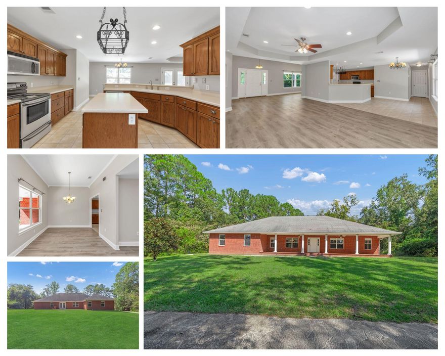 GREAT FAMILY PROPERTY -OR- RENTAL INCOME PROPERTY! TWO SEPARATE PARCELS ARE AVAILABLE (2115 & 2111 Petal Place both in MLS) SPACIOUS All Brick 4 Bedroom 3 Bathroom Home with 3 Car Garage with LOW COUNTY TAXES on nearly 1 acre lot in South Crestview!!! Petal Place is conveniently located off of Antioch Rd just North of the Blackwater Golf Course. As you approach the home. you are greeted by a massive 49 x 9 covered front porch to enjoy. As you enter the home you will step into the foyer. To the left of the foyer, is the large formal dining room with LVP flooring and crown molding. As you walk through the foyer, you will take notice of the homes MASSIVE living room with LVP flooring and ceiling fan. Next to the living room is the kitchen complete with Corian counter tops, tons of wood cabinetry, breakfast bar, center island, stainless steel appliances, and pantry. Just off of the kitchen is an additional dining area to enjoy. The master bedroom is complete with tray ceiling, large walk-in closet and ceiling fan. The master bathroom is complete with cultured marbled shower with glass enclosure, separate soaking tub, double vanity, linen closet, and water closet. The home also offers three additional generously sized bedrooms and two additional full sized bathrooms to enjoy. The homes indoor laundry room and separate indoor pantry BOTH offer access to the 3 car garage. The living room gives access to the back patio that overlooks the open back yard. The exterior of the home is complete with a large driveway that can easily accommodate 6 cars, raining gutters, and a new dimensional shingle roof that will be installed prior to closing. 
Don't let your opportunity to own this spacious home with large 0.93 acre lot size get away. Schedule your showing today!