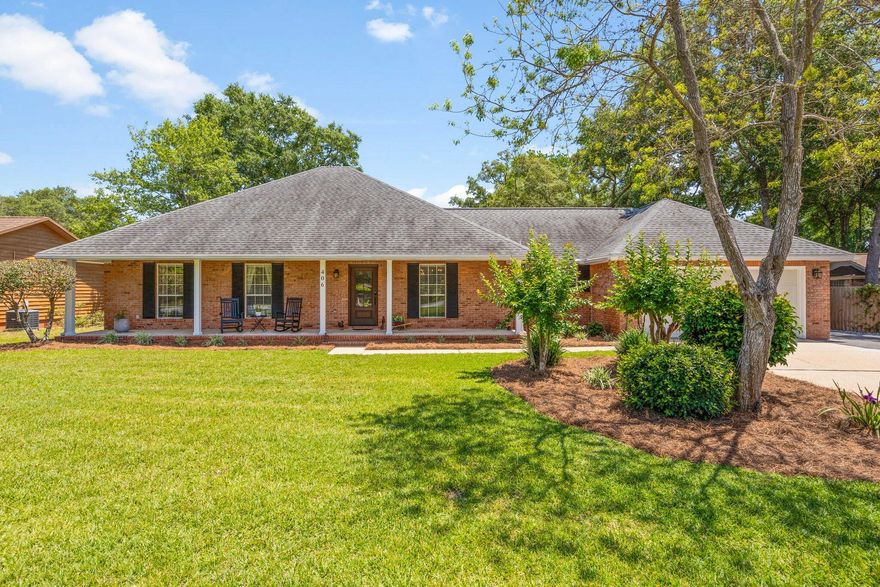 Gorgeous brick home in the highly coveted Bluewater Bay community of Niceville, AND no HOA! Bluewater Bay is such a great location - close to beaches, bases, schools, shopping, restaurants, and more! You can also purchase a membership to the amenities, which include but are not limited to tennis courts, pickleball courts, parks/playgrounds, pools, a marina complex, golf, and more! In addition to the stunning curb appeal that this home has with new landscaping, new shutters, freshly pruned oak trees, pavers added for additional parking, a 10x 20 outdoor shed, new exterior doors, gutters, and a dual side gate for larger equipment, there is a brand new, large trex deck for entertaining in the large, privacy-fenced back yard. And we haven't even gone inside yet! These sellers have replaced