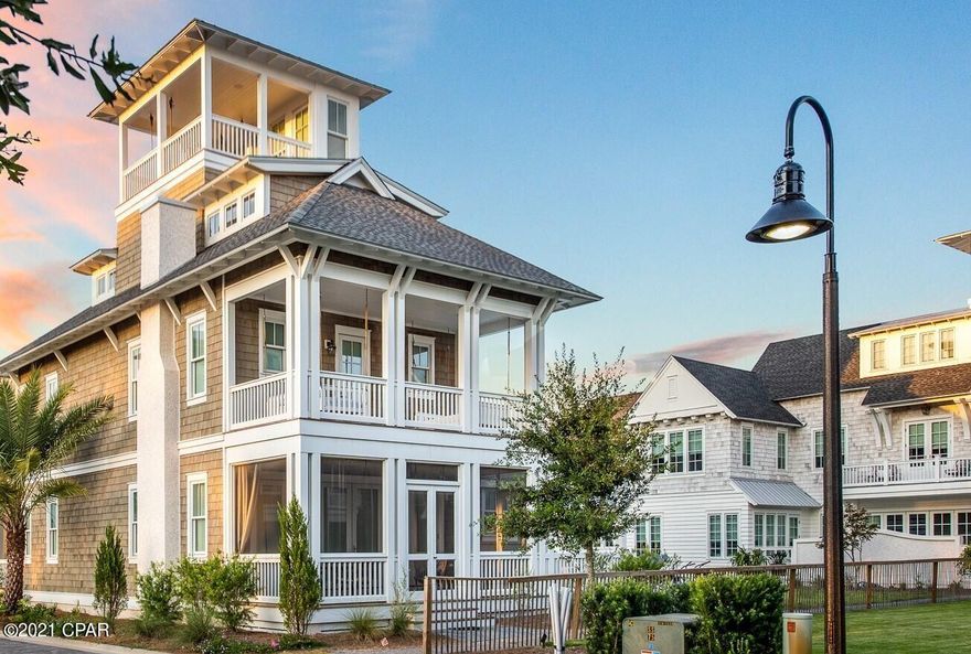 PRICE IMPROVEMENT! This coastal living community embraces the lifestyle for which 30a is known. Grace Point provides a private, gated entrance to the sensational Watersound Beach Club and beach access. This home has 800 SQ FT OF COVERED OUTSIDE LIVING SPACE for enjoying gulf breezes any time from your front porch, a screened porch, a large balcony, and a crow's nest with gorgeous views of the emerald green gulf. This corner lot home is positioned on one of the many green spaces throughout Grace Point. The hinged glass patio doors fully open to the screened porch blurring the line between indoor and outdoor living. Two covered balconies with 3 oversized swings. Home is fully furnished and includes a Sub-zero refrigerator and Wolf stove, 6 TVs, surround sound in family room, and speakers Fully enclosed outside shower with hot/cold water. The interior has been freshly painted, floors refinished, and decorated to welcome everyone into this lovely home. The exterior has been recently painted and gutters installed. The Hub and its shops and entertainment are a short walk away! Come see this beautiful home in a great 30A gated community
