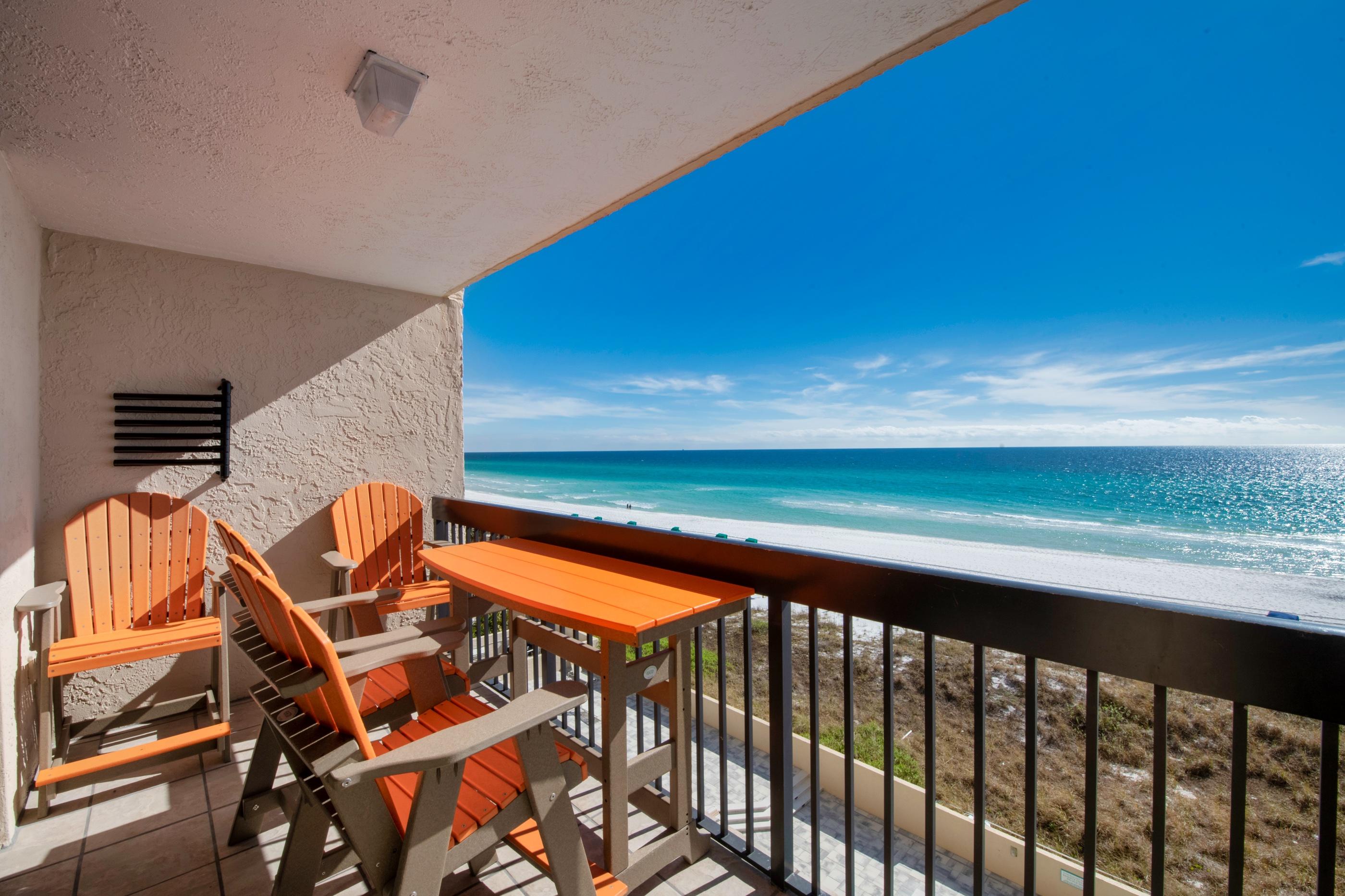 *** GULF FRONT UNIT ***.Rental Income over $42,000 in 2019 with some owner usage. This 5th floor unit has newly installed balcony set, wall-mounted TV, and refrigerator. Sleeper sofa and chairs replaced in 2020. Dishwasher and heating replaced in 2019. Tile flooring throughout living area with carpeted bedroom. Knock-down ceiling. HOA fee has been increased to $508 for 2021. HOA fee covers all utilities including electricity. Only 2 increases in dues in 11 years & no special assessments. This unit is a rental machine and in turn-key condition. On-site amenities include indoor & outdoor pools and hot tubs, restaurant, tiki bar, conference center, fitness center, sauna, meeting rooms, kids splash pad, sundry shop, onsite massage therapy, and a 24/7 front desk.
Unit being sold in "As Is" condition.