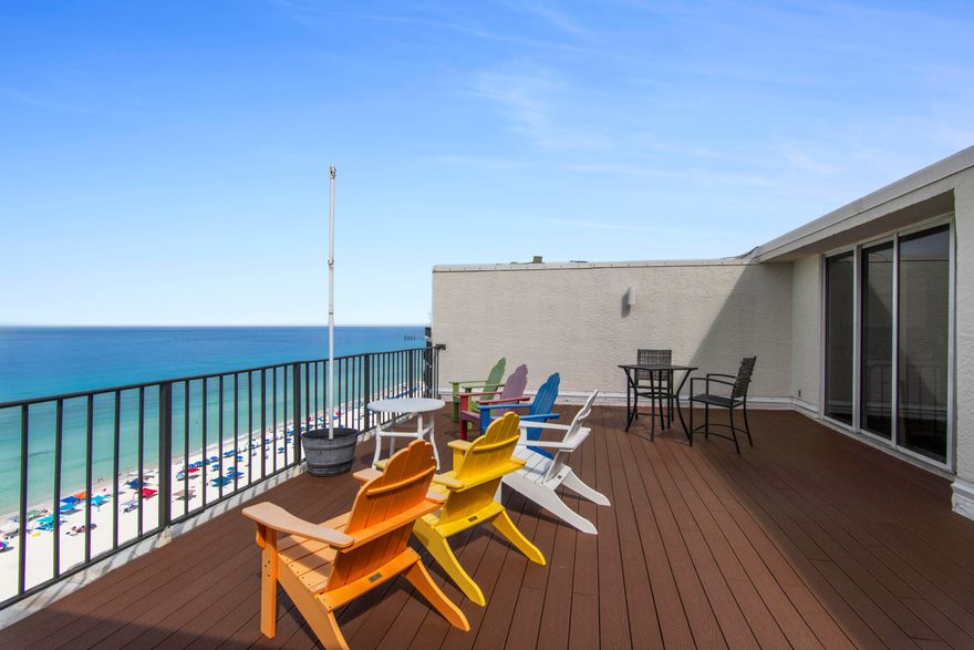 Could you imagine yourself drinking a cup of coffee as you watch the sunset or sunrise from this balcony?If so then we have some great news for you...We are thrilled to introduce an extraordinary opportunity at the renowned Edgewater Beach Resort: a stunning 3-bedroom, 3-bathroom penthouse suite that redefines luxury living. Key Features:Penthouse Luxury: This two-story condo offers 1701 square feet of elegantly designed living space, complete with a private 20'30' rooftop deck and plus another balcony on the first level of the condo.High-End Upgrades: Enjoy tons of upgrades, plus high-end Wi-Fi that reaches the beach.Spectacular Views: Both stories feature expansive balconies with breathtaking Gulf views.Investment Potential:Over 100k in rental projections! This unit has not been rented, but projections are well over $100k per year, making it an incredible investment opportunity. It's the lowest-priced 3-bedroom in Edgewater Beach Resort, offering exceptional value.

Unmatched Amenities: Resort-style pool, hot tubs, fitness center, tennis courts, golf course, shuffleboard, and a dedicated children's activity area.

Convenience and Comfort: On-site dining options and poolside bars provide luxury right at your doorstep.

Prime Location: The location of Edgewater Beach Resort is unbeatable. Situated in the heart of PCB, you are just minutes away from top dining, shopping, and entertainment options. Explore the vibrant local scene or simply relax on the beach - the choice is yours.

Additional Benefits:
Natural Light: An open-living area flooded with natural light enhances the spacious feel.

Fire Safety Upgrades (Only this tower is grandfathered in to getting): New detection devices, sprinklers, and plumbing in compliance with present fire codes, with potential assessment covered by the seller.

Whether you're looking for a primary home, a second home, or an exceptional investment, this penthouse offers a unique blend of elegance, comfort, and convenience.

Picture yourself sipping morning coffee with a sunrise view over turquoise waters or enjoying a sunset over pristine white-sand beaches.

Don't miss out on this rare find. Schedule your private showing today and experience a piece of paradise!