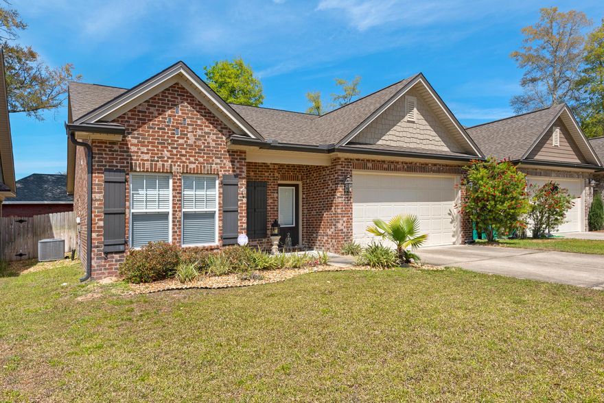 EASY Eglin, SFG or Duke commute. Take back your personal time and let go of some travel time. This 2013 built home is just 3.5 miles from Eglin's East gate and 12 miles to the Duke Field/SFG exit. As you arrive home & pull in the driveway; tuck your vehicle in the two car garage; grab your favorite beverage as you pass through the kitchen and head to the fenced backyard featuring a covered patio and paver stone deck area. When your guests arrive, they are greeted at the covered entryway and foyer which opens to a large living room. The tall ceilings give a spacious yet cozy feel. Enjoy the open concept living room, kitchen, breakfast bar and dining area. Most cooks appreciate keeping in the conversation with those in the living room and this entertaining space does not disappoint. Click Granite counters, stainless appliances, espresso cabinets, & tile flooring help make this kitchen an enjoyable experience.  Need an additional flex room?  It's yours! And just off the kitchen.  This room could serve as a formal dining, office, play room... yours to design.
The split bedroom floor plan allows for quiet time in either bedroom wing. The master bedroom suite includes a walk in closet, linen closet, soaker tub, separate custom tile shower, double vanities and separate water closet. The guest bedrooms and guest bath are located at the front of the home along a separate hallway.  For the better home organization, this home includes a feature friendly laundry room.  Situated between the garage and kitchen, the laundry includes custom cabinetry and a hanging rack for convenience. Treat yourself to a tour, You deserve it!