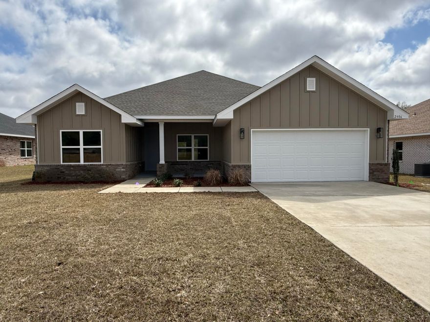 Welcome to Brookwood, our newest neighborhood tucked away in North Crestview-close to Highway 85 and town. This 2,005 sq ft home features a split floorplan with 4 bedrooms and 3 full bathrooms, offering both space and privacy. Built with 3 side brick, Hardie front, and brick skirt, the home showcases a tall roof pitch, covered front and back porches, and a 9' plate creating tall interior ceilings for an open, updated feel. Inside, enjoy granite or quartz countertops throughout, upgraded LVP flooring with carpet only in the bedrooms, modern finishes with black fixtures and hardware. Additional features include a 1/2 acre lot, automatic sprinkler system, fully finished 2 car garage and a 10-year bonded builders' warranty! Brookwood combines style, quality and convenience a charming location