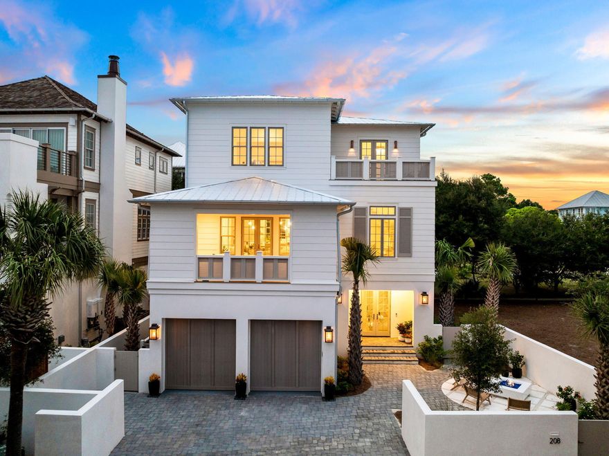 Gulf views and an enviable location within the private gated enclave of Seanest Village in Seagrove Beach define this newly constructed masterpiece by 30 North Design, executed by the renowned team at Focus Construction. This exclusive community offers dedicated beach access, placing the sugar-white sands and emerald waters of the Gulf just moments away. Positioned within walking distance to the new Greenway Station town center, you'll enjoy immediate access to an array of dining, shopping, and entertainment options, while the picturesque town of Seaside is only a short bike ride from your doorstep.This home is crafted for those who appreciate quality craftsmanship and a thoughtful floor plan, offering Gulf views and exquisite attention to detail throughout. Upon initial approach, the gas lantern-lit courtyard with a built-in fire pit and double front doors welcomes you into an impressive entry foyer featuring Venetian plaster surfaces and stunning European wide plank white oak hardwood floors carried throughout the residence. The first floor offers 10' ceilings and includes two junior suites equipped with dedicated ensuites boasting custom floating vanities with under-cabinet lighting, beautifully tiled showers, and custom-built closets. A bunk room designed to accommodate six, a laundry room, and a two-car garage complete this level. The home is steps away from the community pool, enhancing its resort-like feel.

Ascending the striking staircase with hand-fabricated custom railings, or taking the full-service elevator, the heart of the home unfolds on the second floor with a sophisticated living space meticulously designed for both relaxation and entertainment. A gas fireplace, Pecky Cypress beamed ceilings, and warm wood tones infuse the space with coastal ambiance. The gourmet kitchen encompasses custom Marquis Fine Cabinetry, quartz countertops, an extended kitchen island with integrated seating, a hidden pantry, and a luxury appliance suite. The covered outdoor living area on this level, complete with Ipe decking, a summer kitchen, TV, and fireplace, beckons for gatherings or quiet evenings outdoors. Guest quarters with dedicated ensuites, a wet bar, and a reading area also grace the second floor.

Anchored by a wall of windows showcasing beautiful Gulf views, the extraordinary main suite situated on the third level is synonymous with relaxation. This suite features soaring vaulted ceilings with Pecky Cypress accents, a dedicated flex space perfect for a home gym or office, double closets, and a private washer and dryer in the closet. The luxurious ensuite bath is designed for a spa-like experience with a garden-style soaking tub, dual vanities, a large walk-in shower with dual showerheads, a rainfall showerhead, and an enclosed water closet. A beverage bar and two generously sized walk-in closets complete the main suite. The top-floor deck, designed for sunning, provides the perfect place to admire the picturesque Gulf views and the ever-changing palette of hues emitted by the renowned Emerald Coast sunsets.

208 Sand Oaks Circle conveys with private beach access for homeowners. This home, featuring solid core doors, landscape lighting, custom-built-in closets, and laundry on both the first floor and primary suite closet, is designed for those who appreciate quality craftsmanship and a well-thought-out floor plan. With impressive rental income projections of $185,000 per year, it presents a compelling opportunity for investors and full-time residents alike. The sought-after community of Seanest Village in Seagrove Beach on 30A provides residents with heightened privacy and an array of amenities while remaining geographically poised near all of the acclaimed dining and entertainment venues 30A has to offer, including the newly opened Greenway Station town center. Directly across the street, there is "Friends Corner," a free bike maintenance station offering a water fountain, dog watering station, and a rest area with a bench  perfect for those morning walks and bike rides. Inquire today to arrange a viewing and start envisioning the coastal lifestyle you deserve.