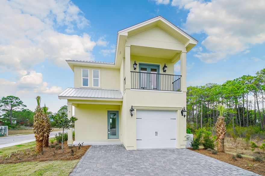 Situated on a highly desirable corner lot in the Villas of Frangista, 9 Lakeland Dr is in a fantastic location. Walk to a local pizzeria, winery, coffee shop, and the largest public beach in the area. This beach house is brand new and comes equipped with a builder's warranty. It has an open floor plan. Wood flooring throughout. Granite countertops. Two tile porches and a tile balcony over the garage. Appliances included, sprinklers installed, and landscaped masterfully. Zero updates needed and completely headache free.