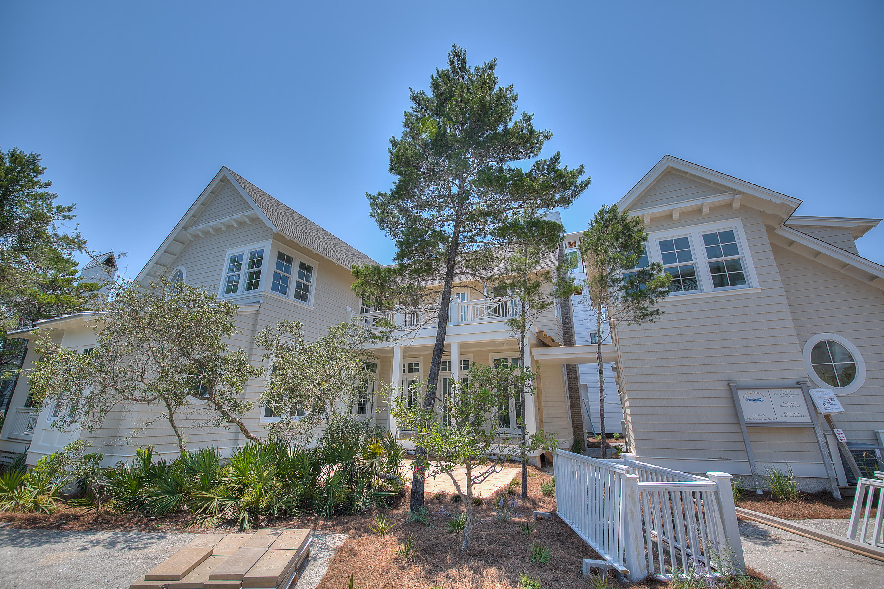 Intimately tucked into the gulf front neighborhood of WaterSound Beach is 34 N. Watch Tower Lane. This brand new beach home has been created with an open, light and effusive floor plan that is combined with coastal influences and timeless appeal. A high-taste level design scheme is presented where light finishes blend with tone-on-tone bright neutral color palette mixed with white stone and light tile baths, wire brushed flooring and elegant lighting of clear glass and metal frame. All who enter will enjoy bright and pure materials, an emphasis upon natural light and the sense of calm and crispness such as is found in our coastal environments. With over 1200 Square Feet of usable outdoor decks and porches, the interior spaces spill out into the outdoor environs seamlessly.