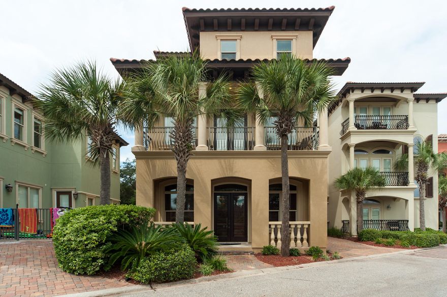 Situated three back from the Old Blue Mountain beach access, this impressively designed home ticks all the boxes as a luxury beach home. This enviably-located three-story residence enjoys sparkling views of the Gulf of Mexico. The high interior standards are evident in the travertine and hardwood floors that add to the sense of high-end luxury. This exclusive property has ample living space on the ground floor with a well-planned flow from the dining area through the gourmet kitchen to the al fresco dining area overlooking the pool. Four splendidly spacious bedrooms are spread over the second and third floors, with the third floor enclosed balcony creating a well-appointed dual master suite. Upscale interior features include a gas fireplace, which lends itself to cozy winter evenings Homeowner association fees include pool, lawn and irrigation maintenance, making this an easy -to-maintain second home or vacation rental with newly replaced HVAC units and recently repainted exterior stucco.  The first floor HVAC was just replaced and the other two units were replaced within the last 3 years. The house boasts high-impact windows.  Insurance cost is approximately a reasonable $5,000 per year.  HOA fees include groundskeeping, irrigation, and pool maintenance for each villa.